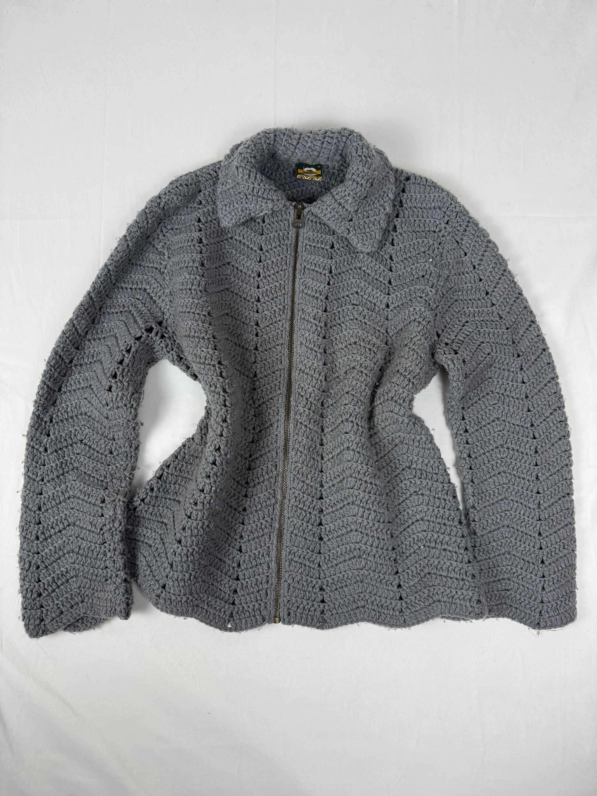 Grey crochet zip up jumper jacket (XL)