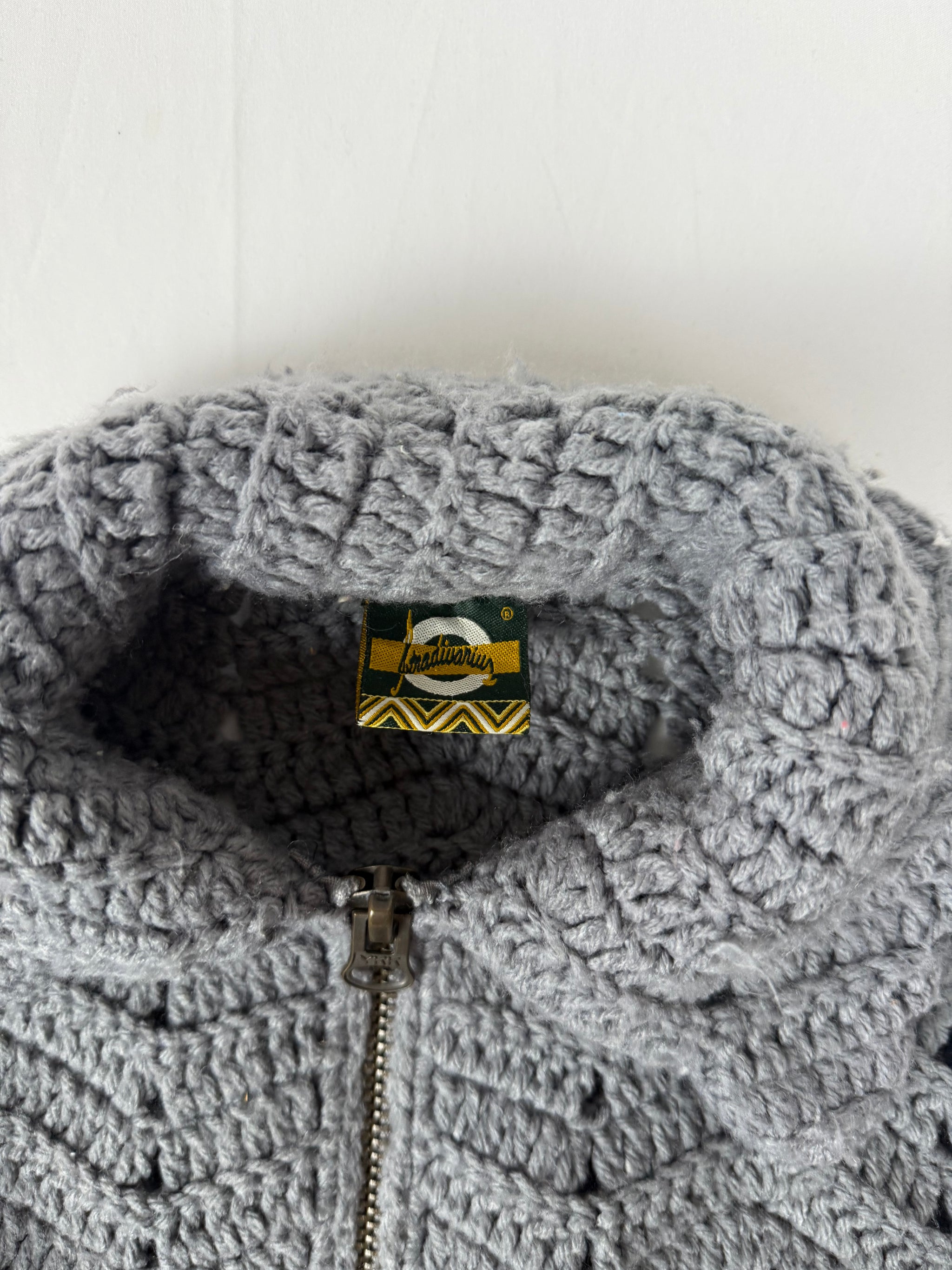 Grey crochet zip up jumper jacket (XL)