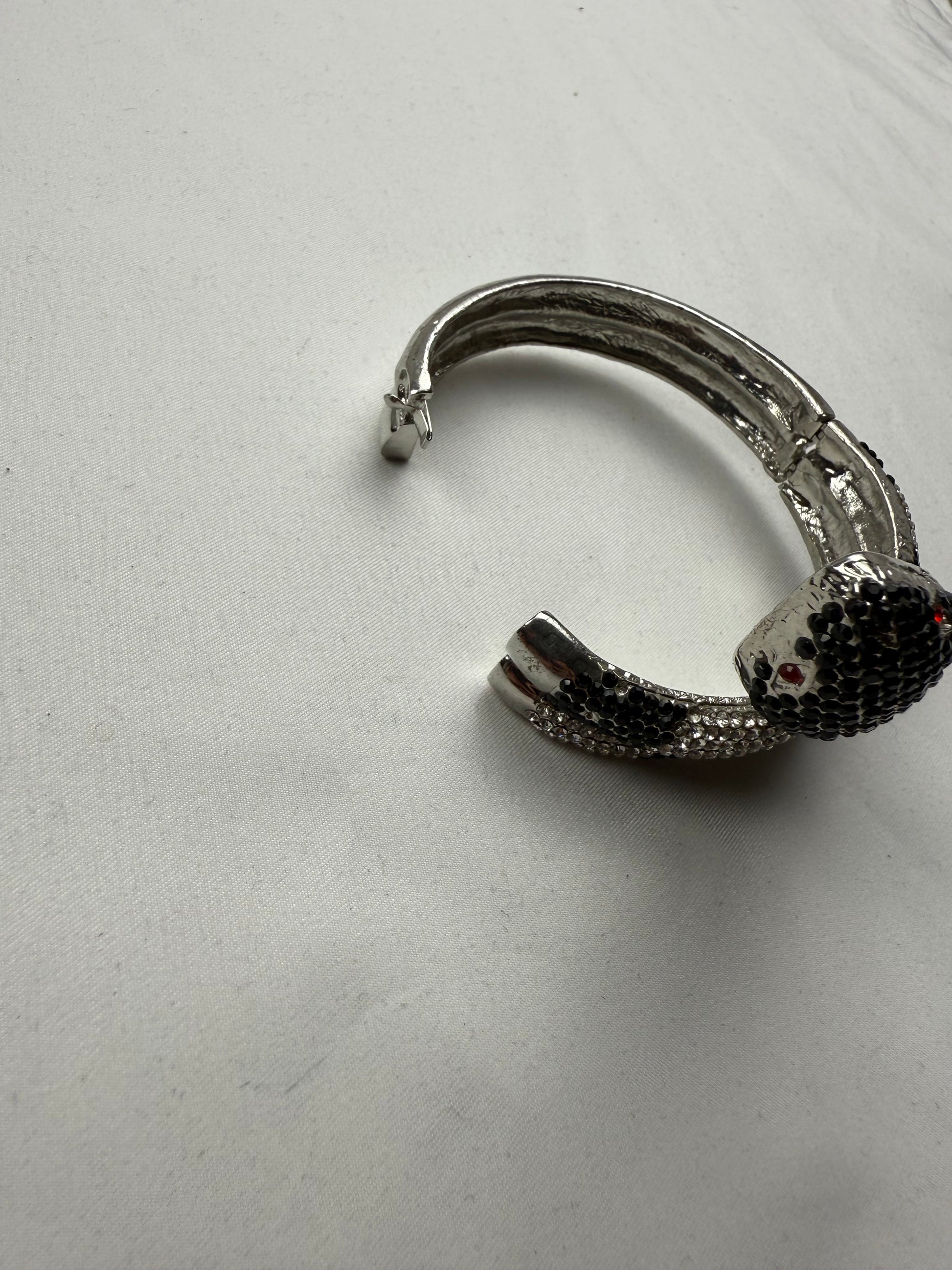 Vintage rhinestones silver snake bangle bracelet