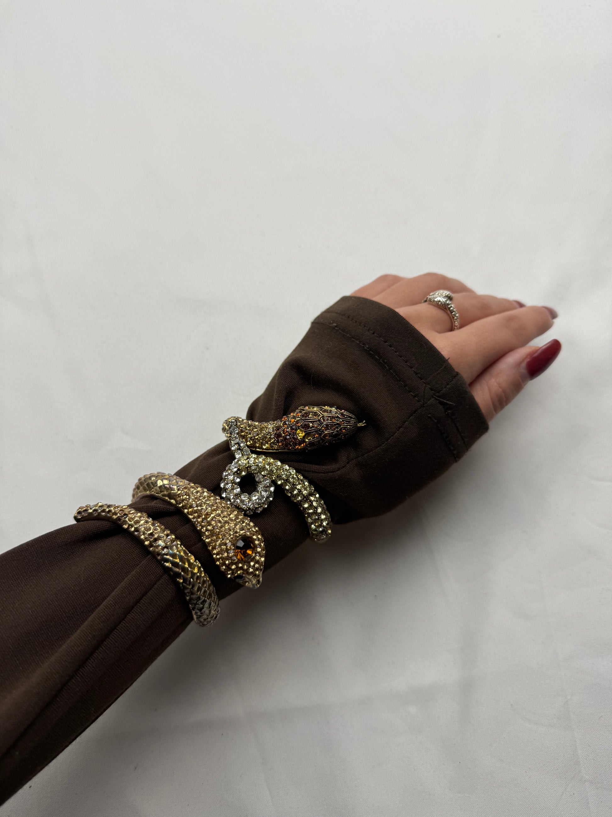 Vintage rhinestones gold snake bangle bracelet