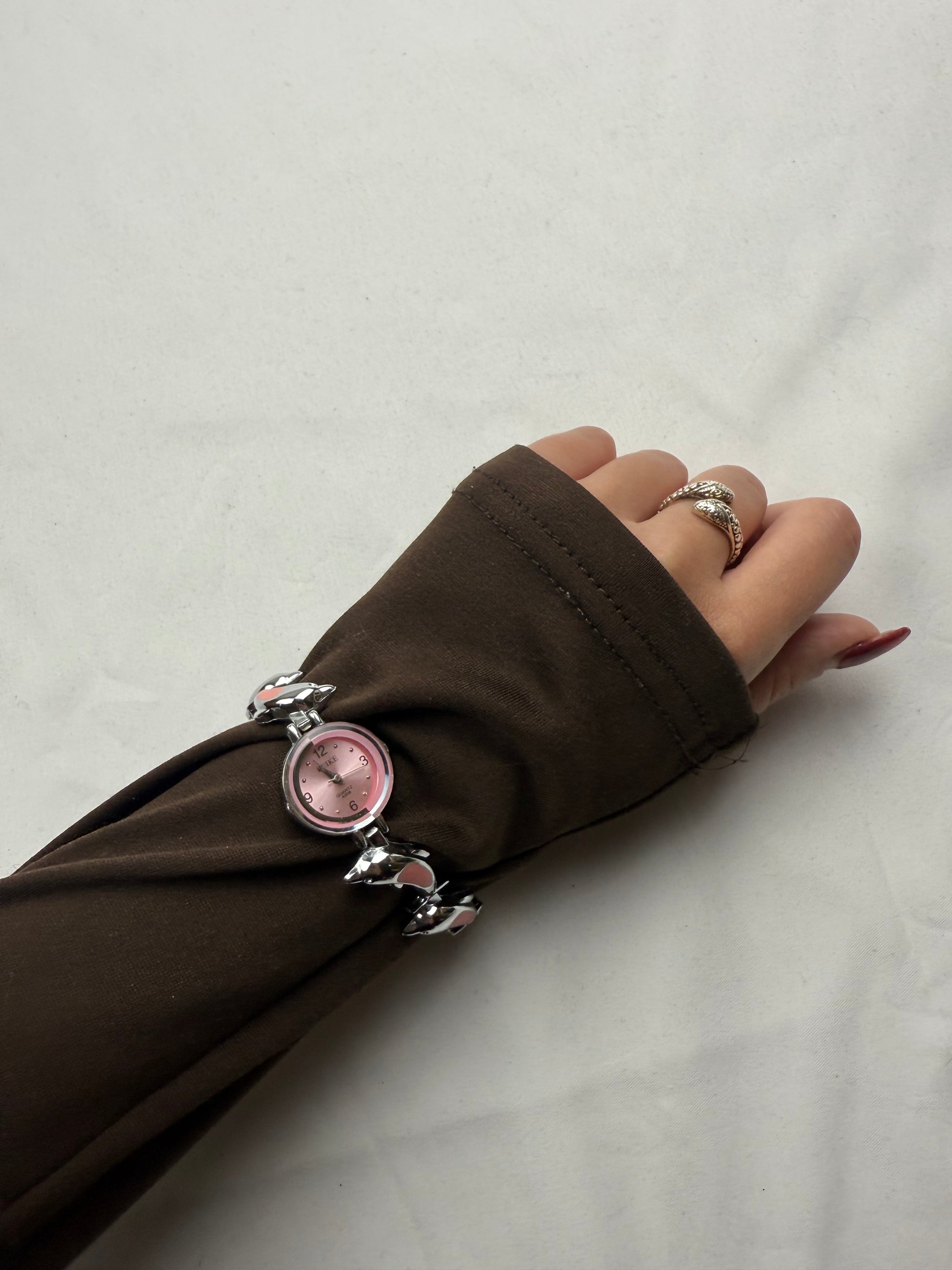 Vintage silver & pink bracelet watch jewelry