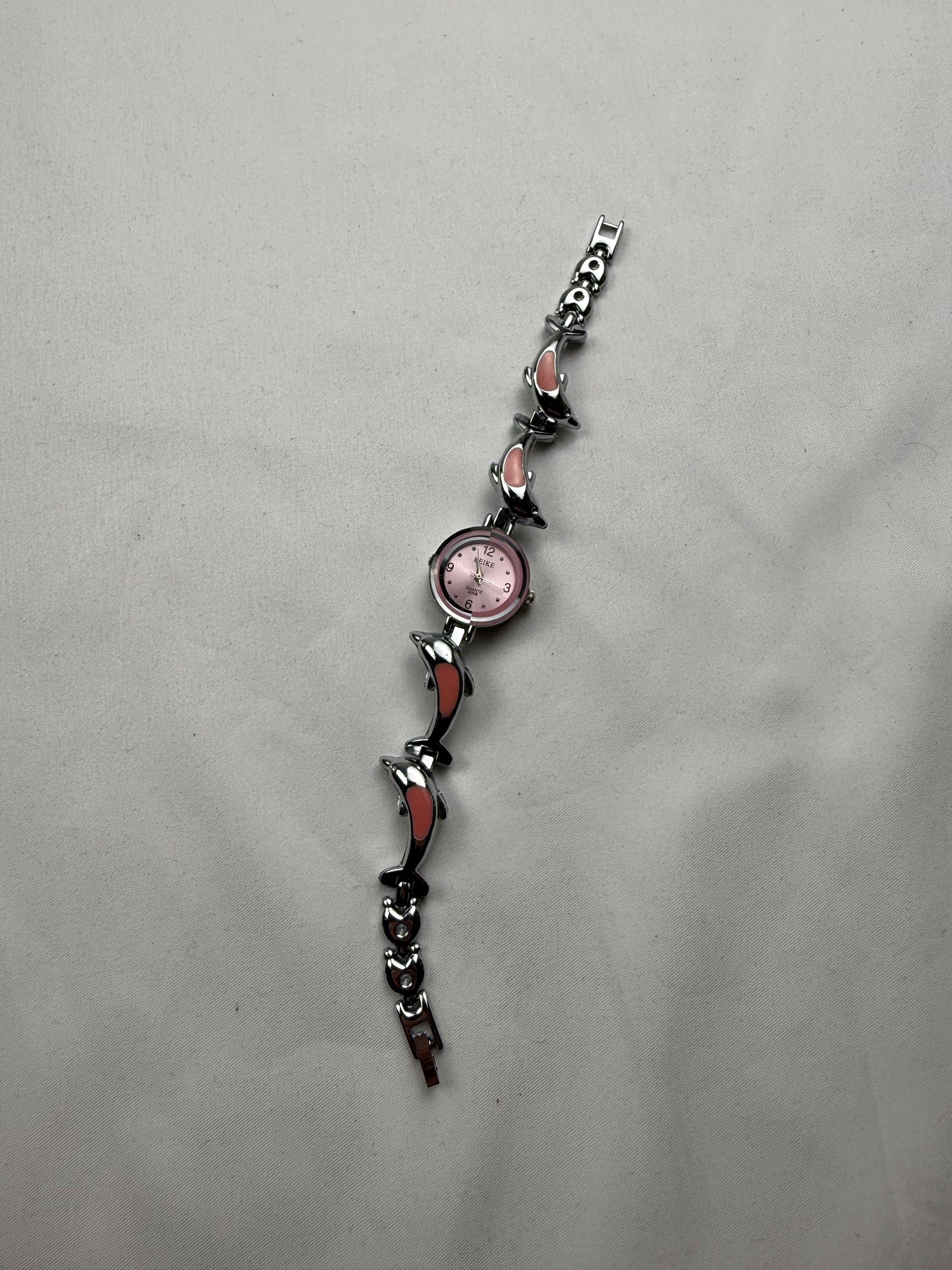 Vintage silver & pink bracelet watch jewelry