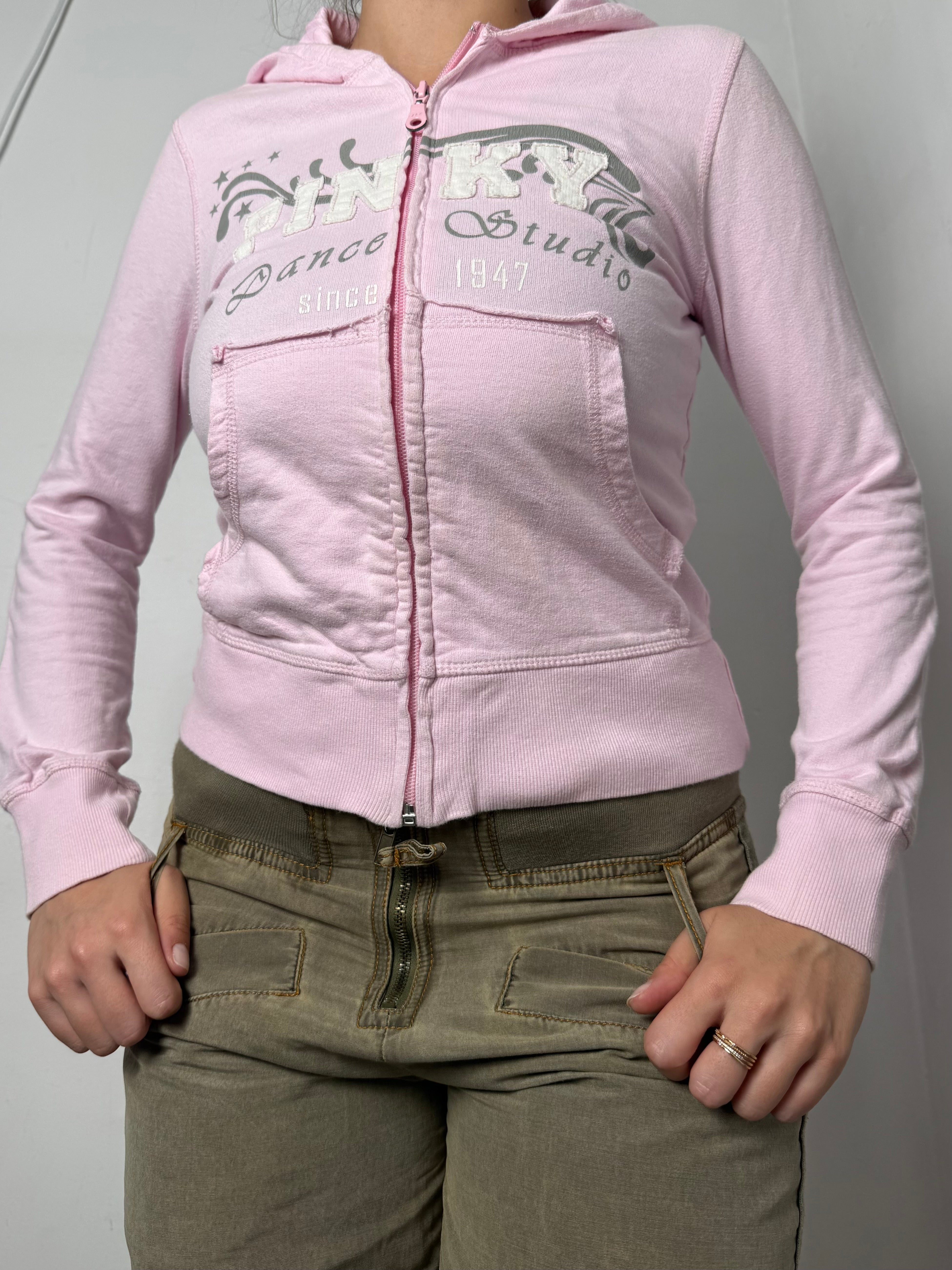 Baby pink zip up cotton hoodie (XS)