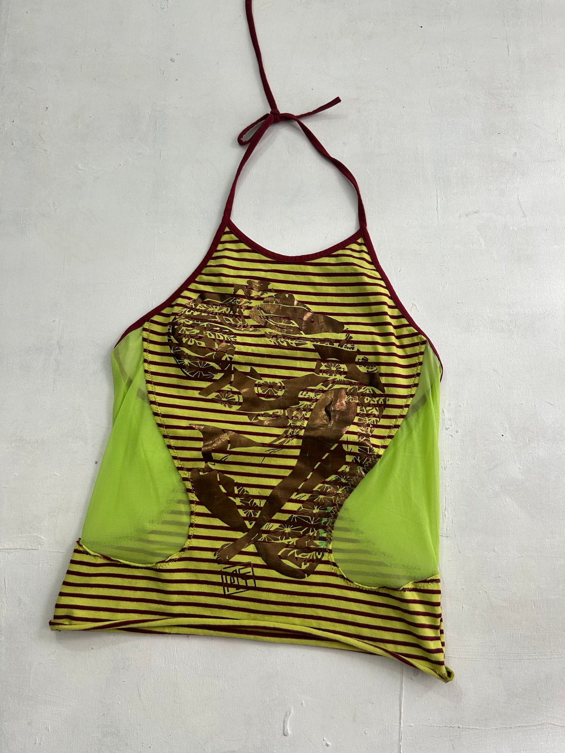 Green graphic print halter top (S/M)