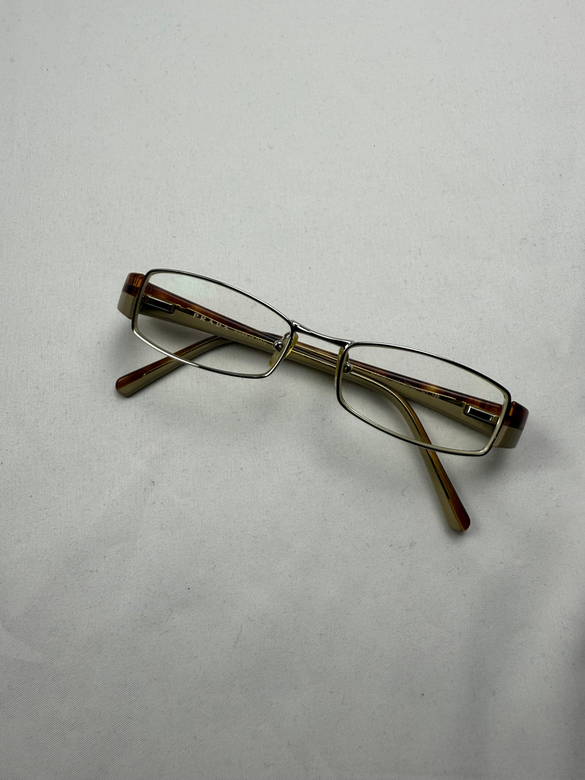 Beige logo 2000s office siren glasses (with prescription)