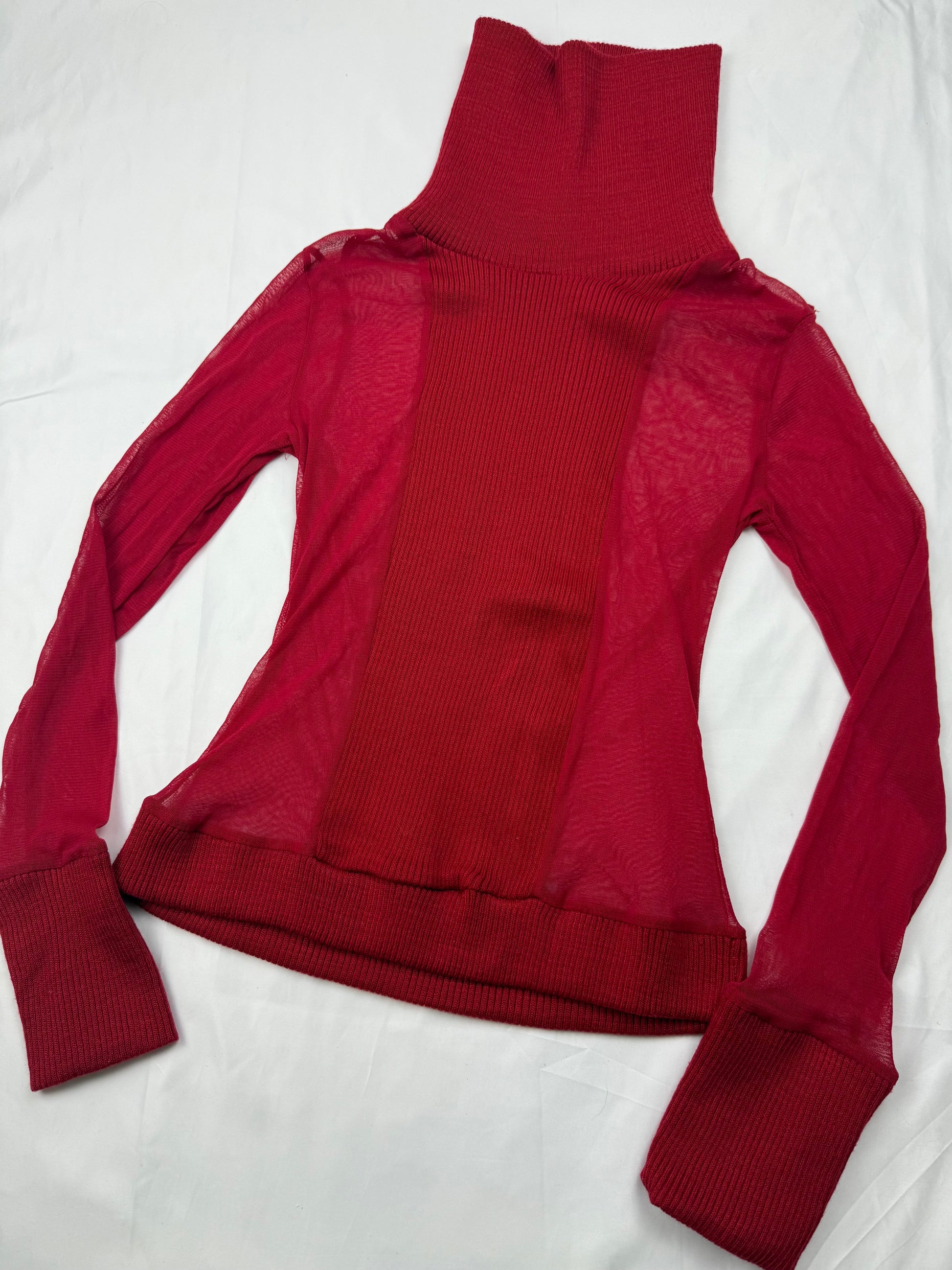 Red bi fabric mesh turtleneck jumper (S/M)