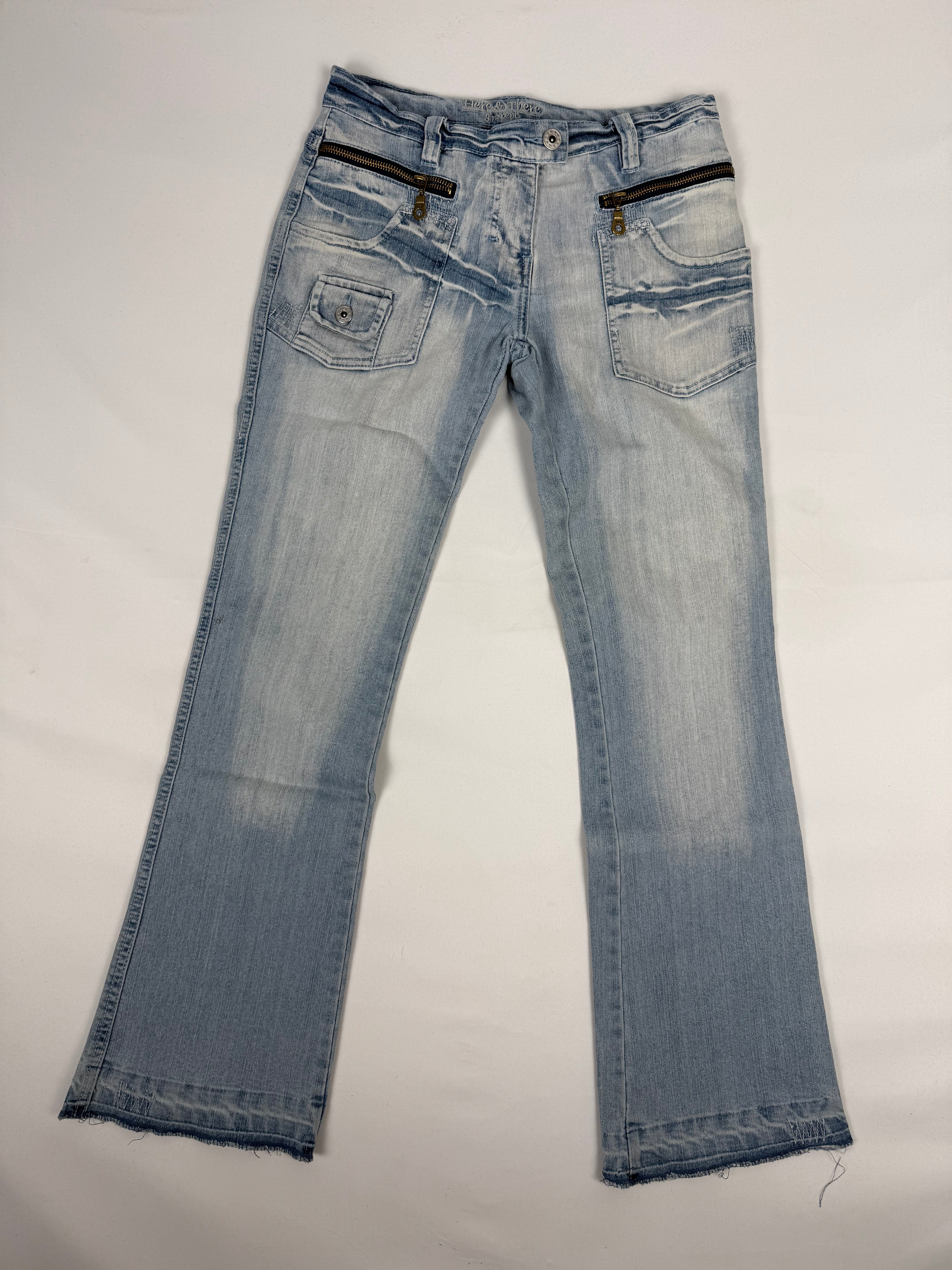 Blue denim low rise flare pants (XS)