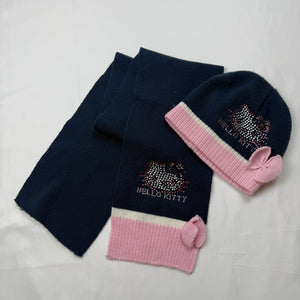 Navy & pink strass logo knitted scarf & beanie