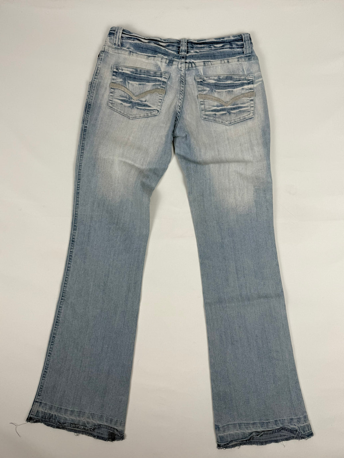 Blue denim low rise flare pants (XS)