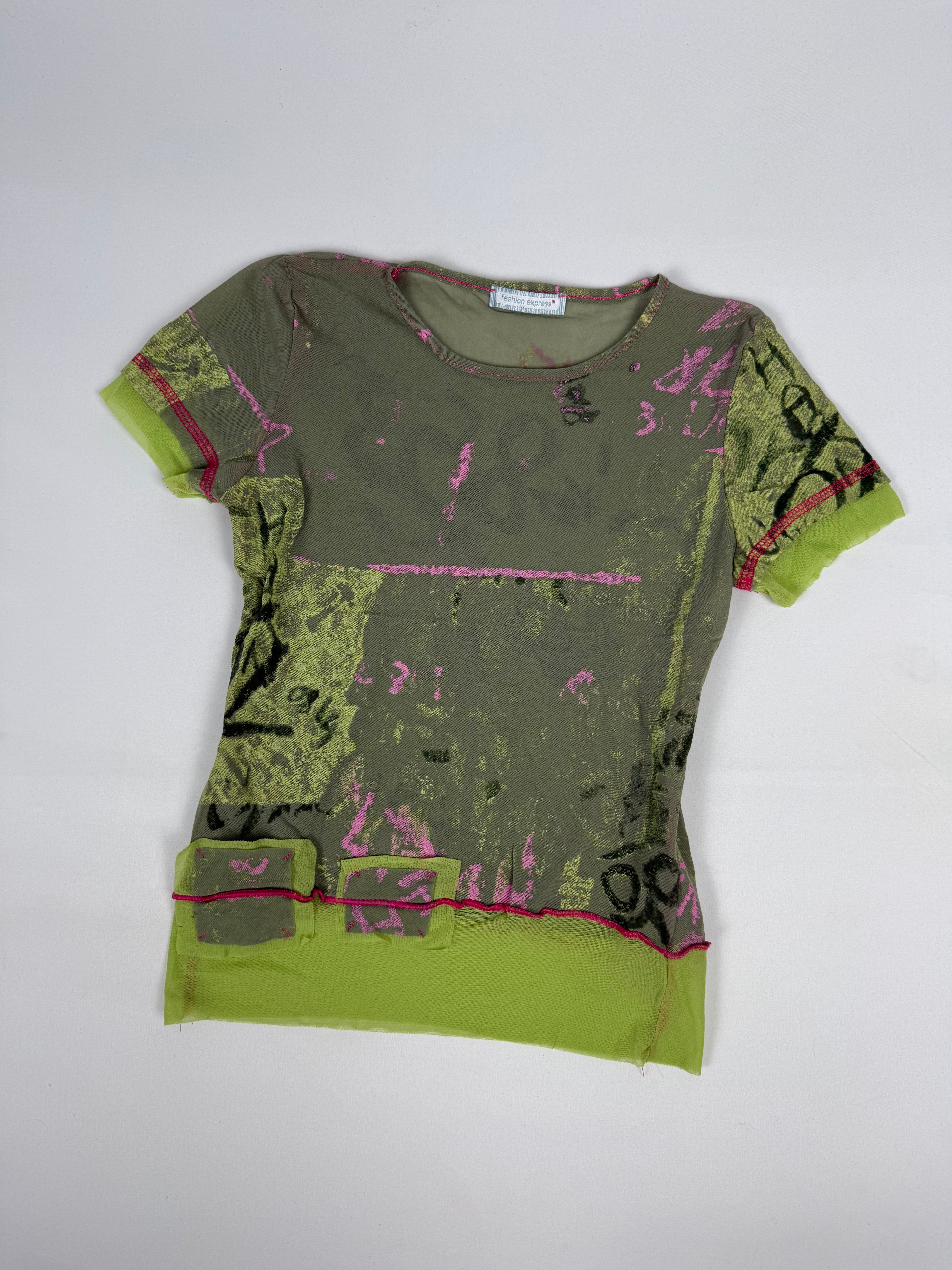 Green graphic mesh tee (S)