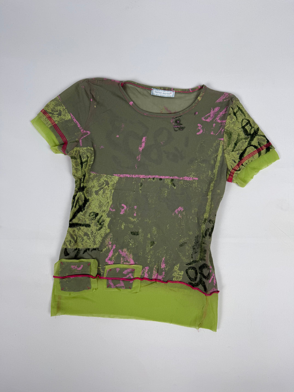 Green graphic mesh tee (S)