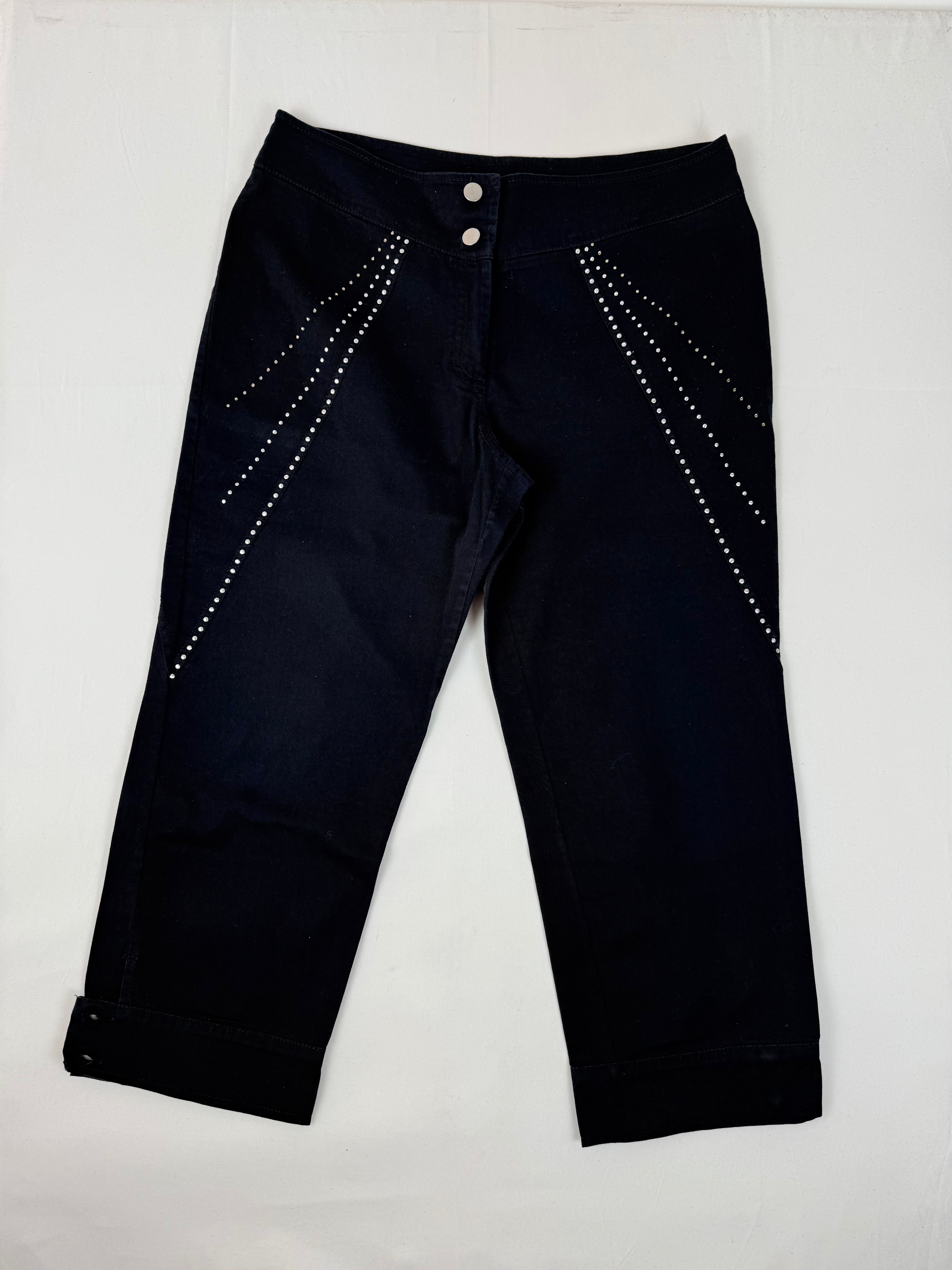 Black rhinestones low waist capri pants (XL)