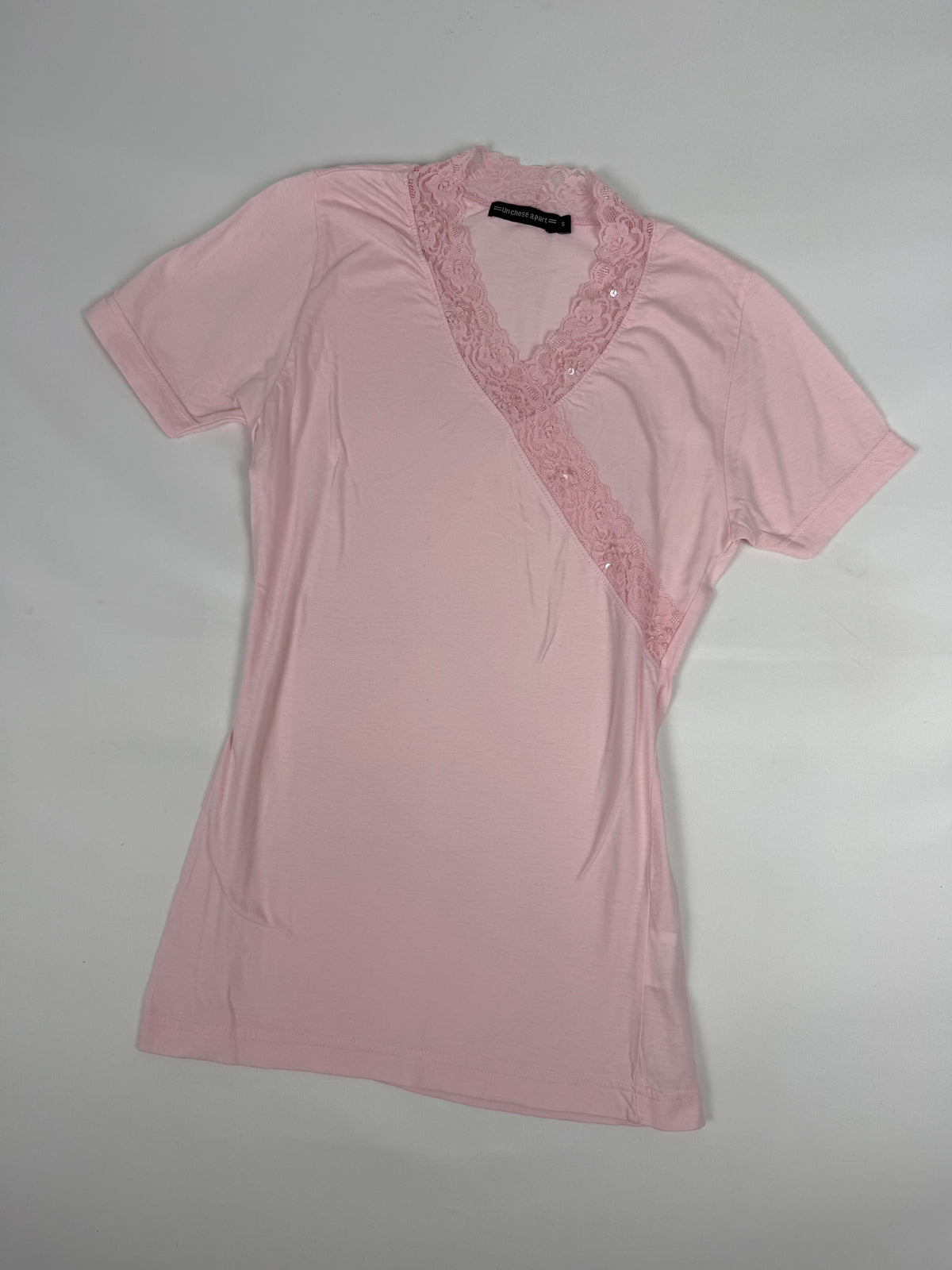 Pink lace trim cotton tee (M)
