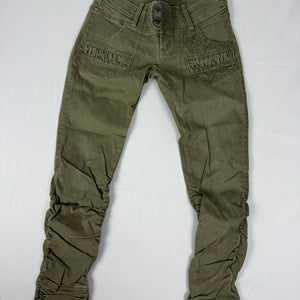 Khaki denim low rise ruched skinny pants (S)