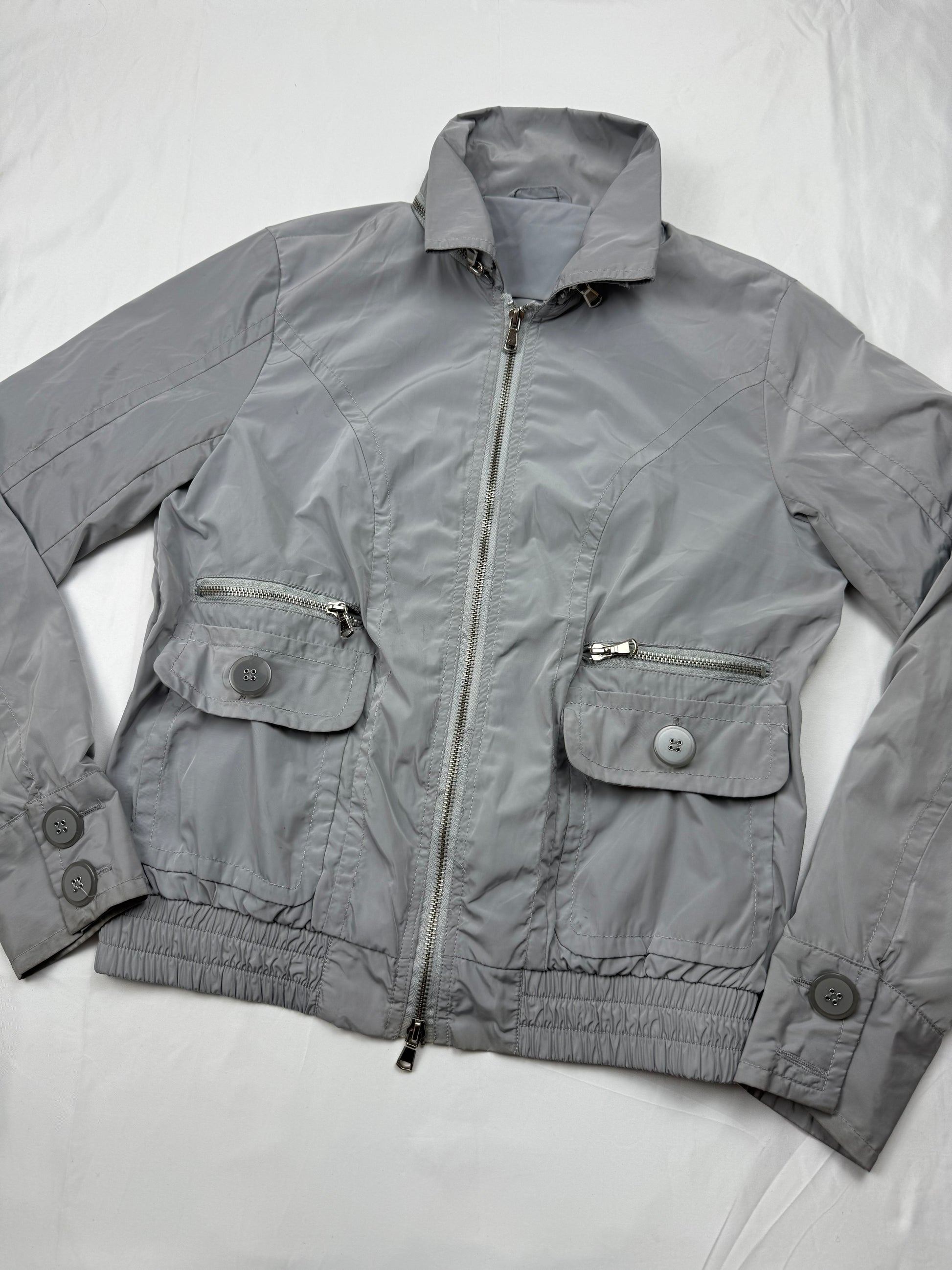 Grey windbreaker zip up biker jacket (XL)