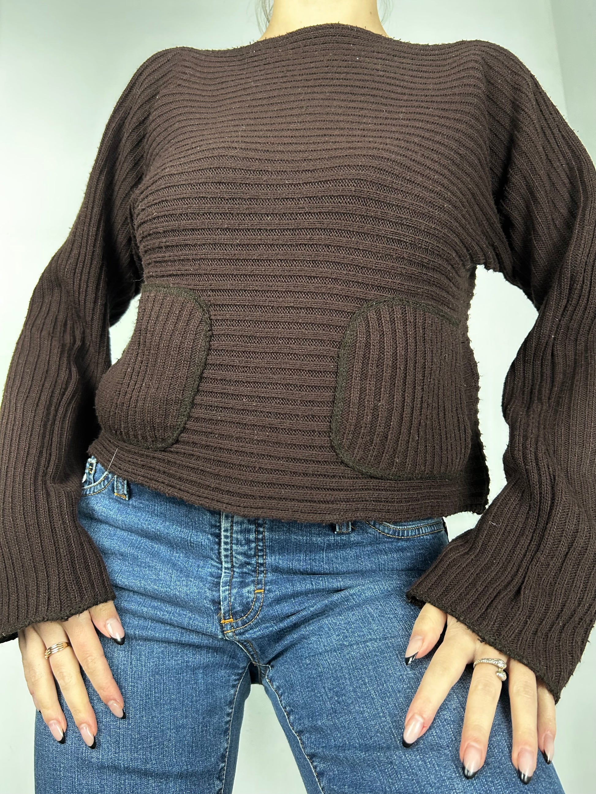 Brown ribbed pockets  jumper (XL)
