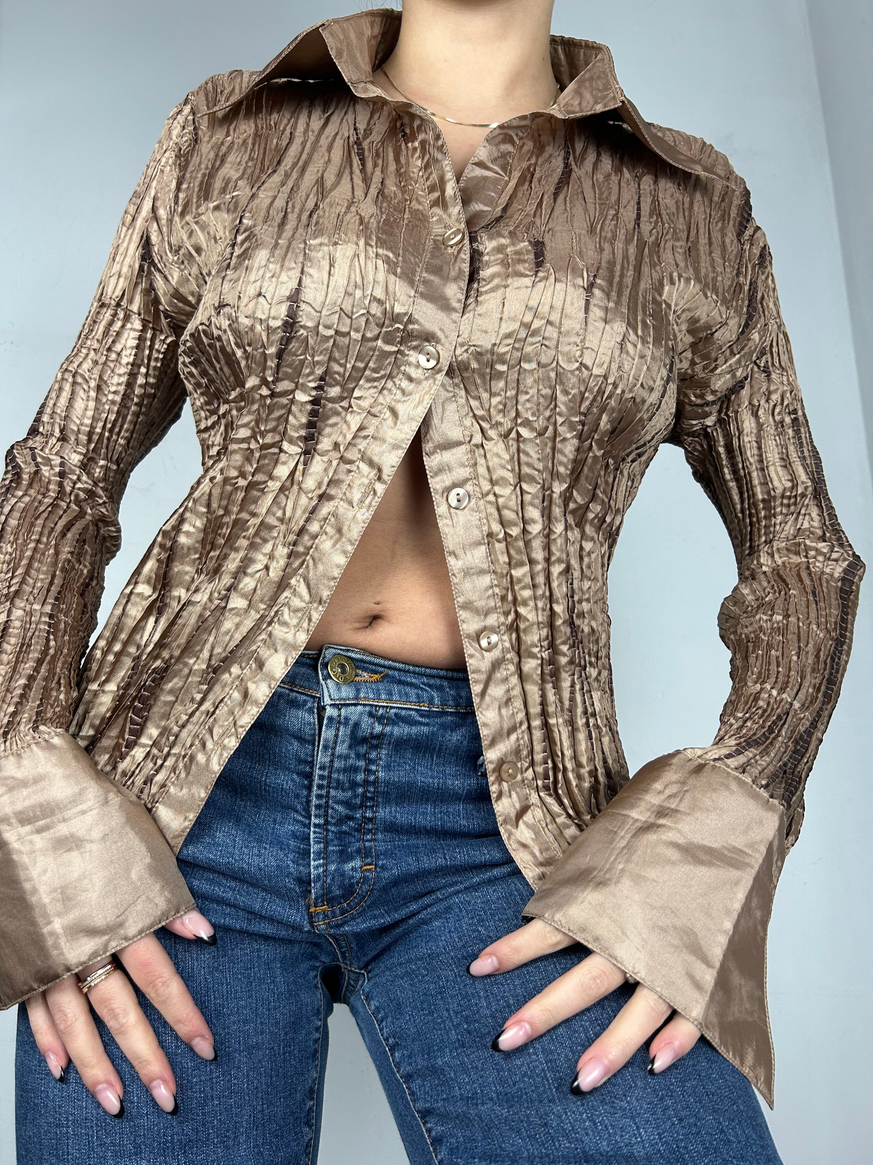 Gold ruched long sleeves shirt (One size)