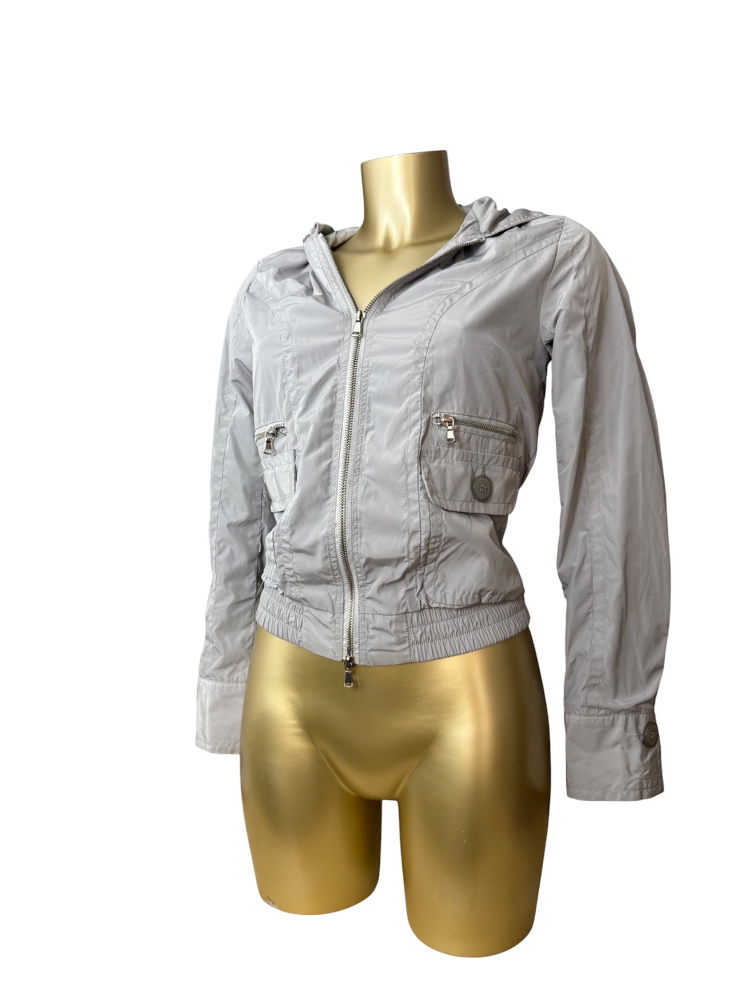 Grey windbreaker zip up biker jacket (XL)