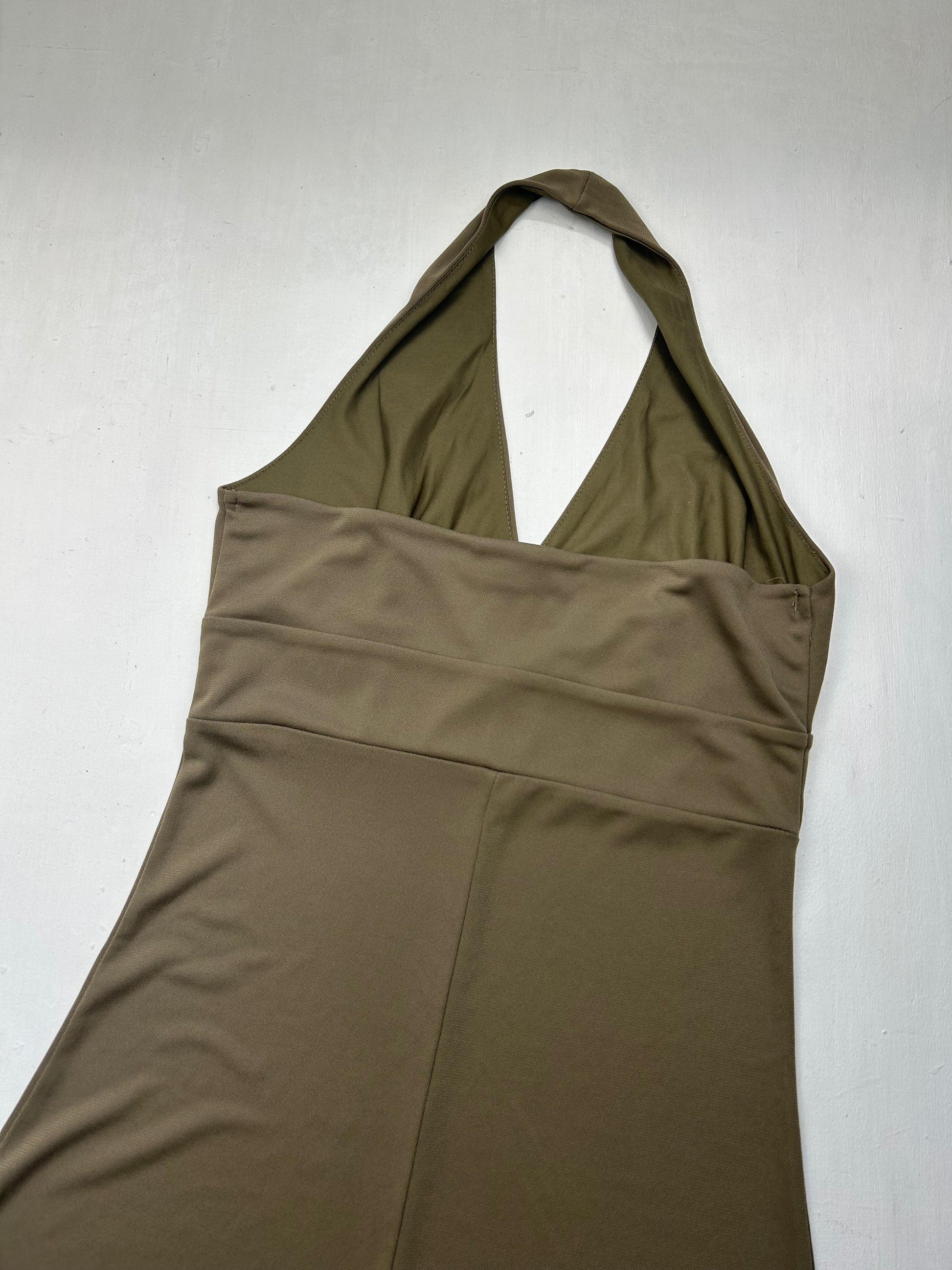 Khaki halter mid dress (M)