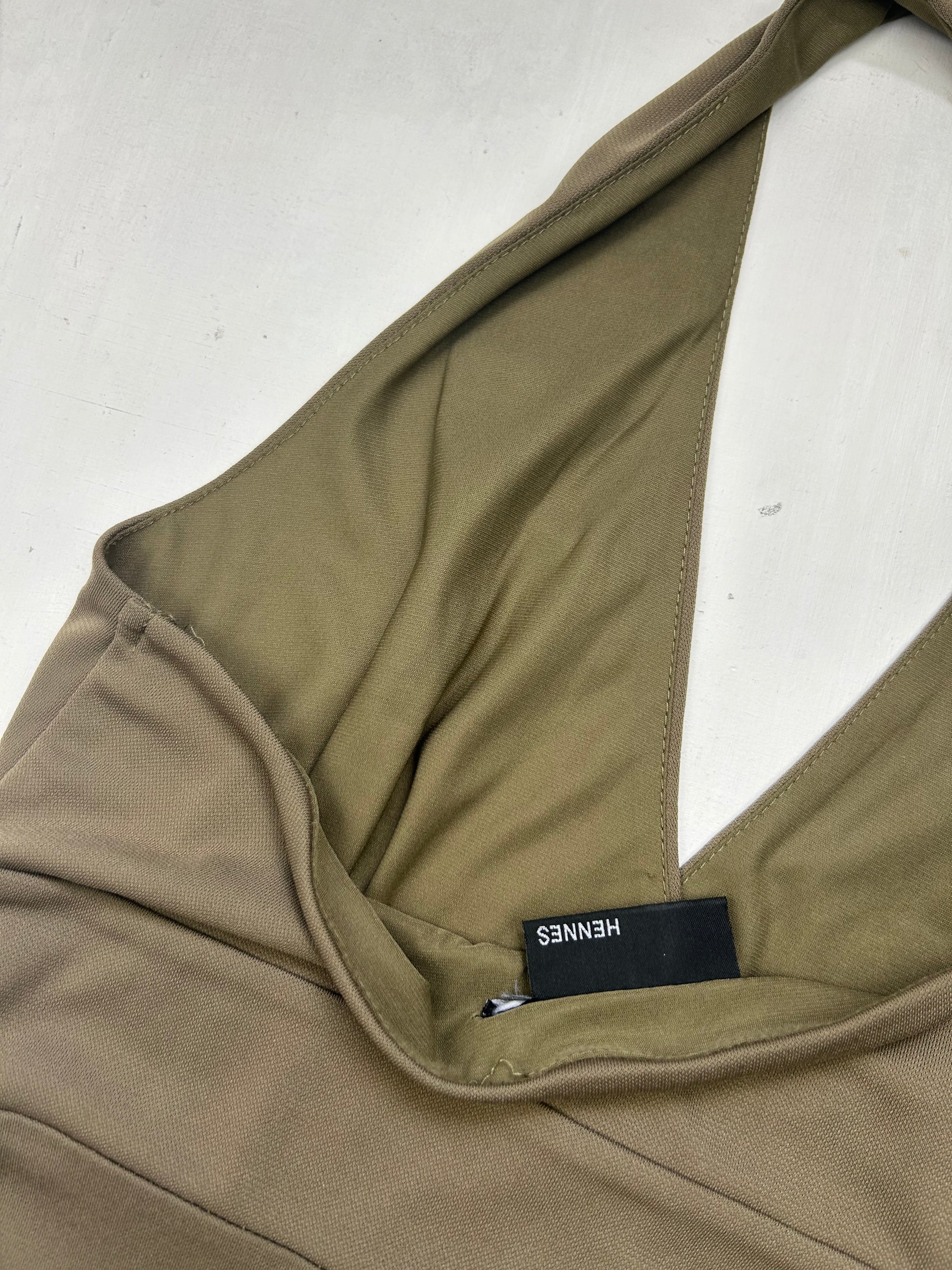 Khaki halter mid dress (M)