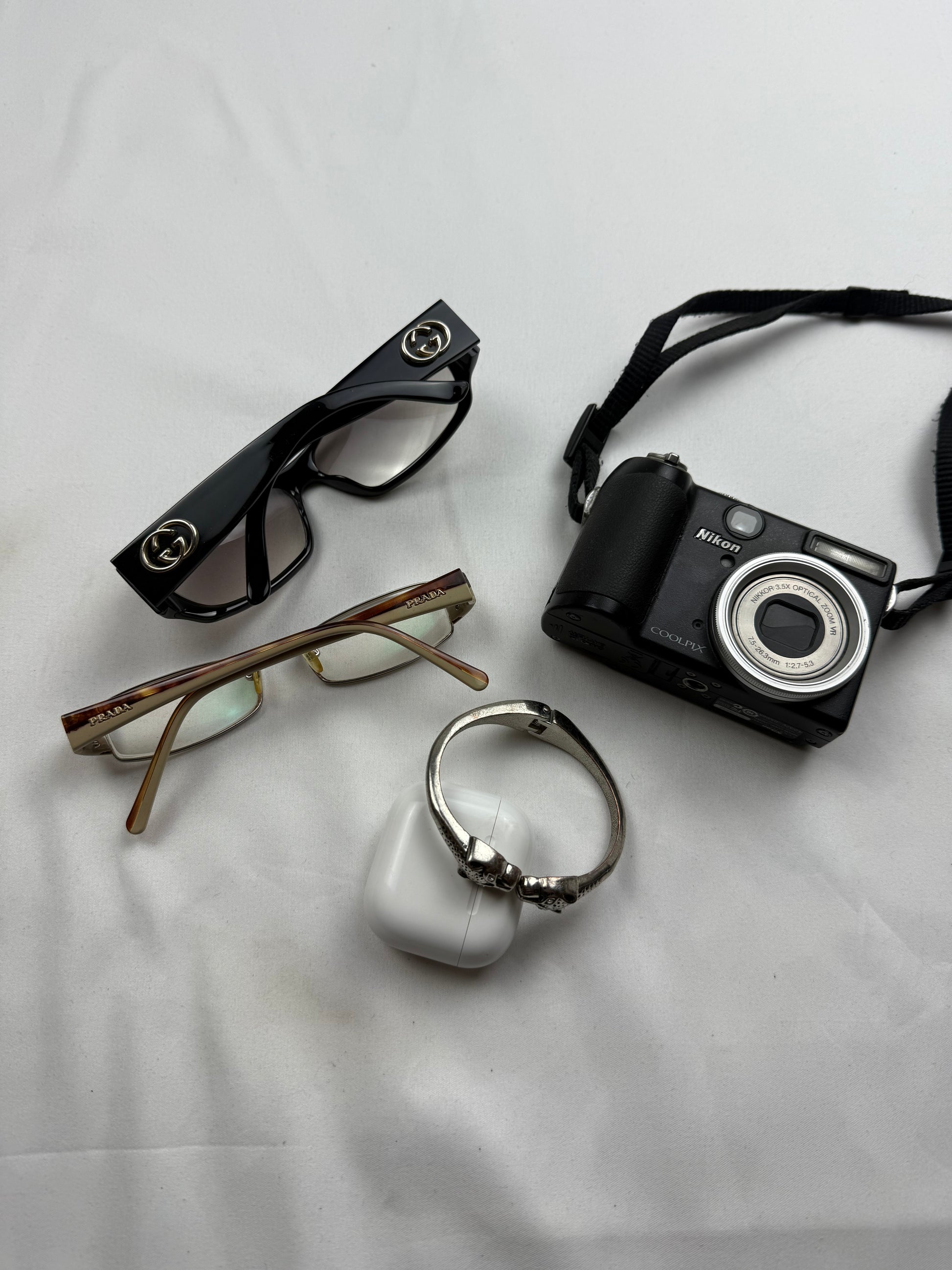 Beige logo 2000s office siren glasses (with prescription)