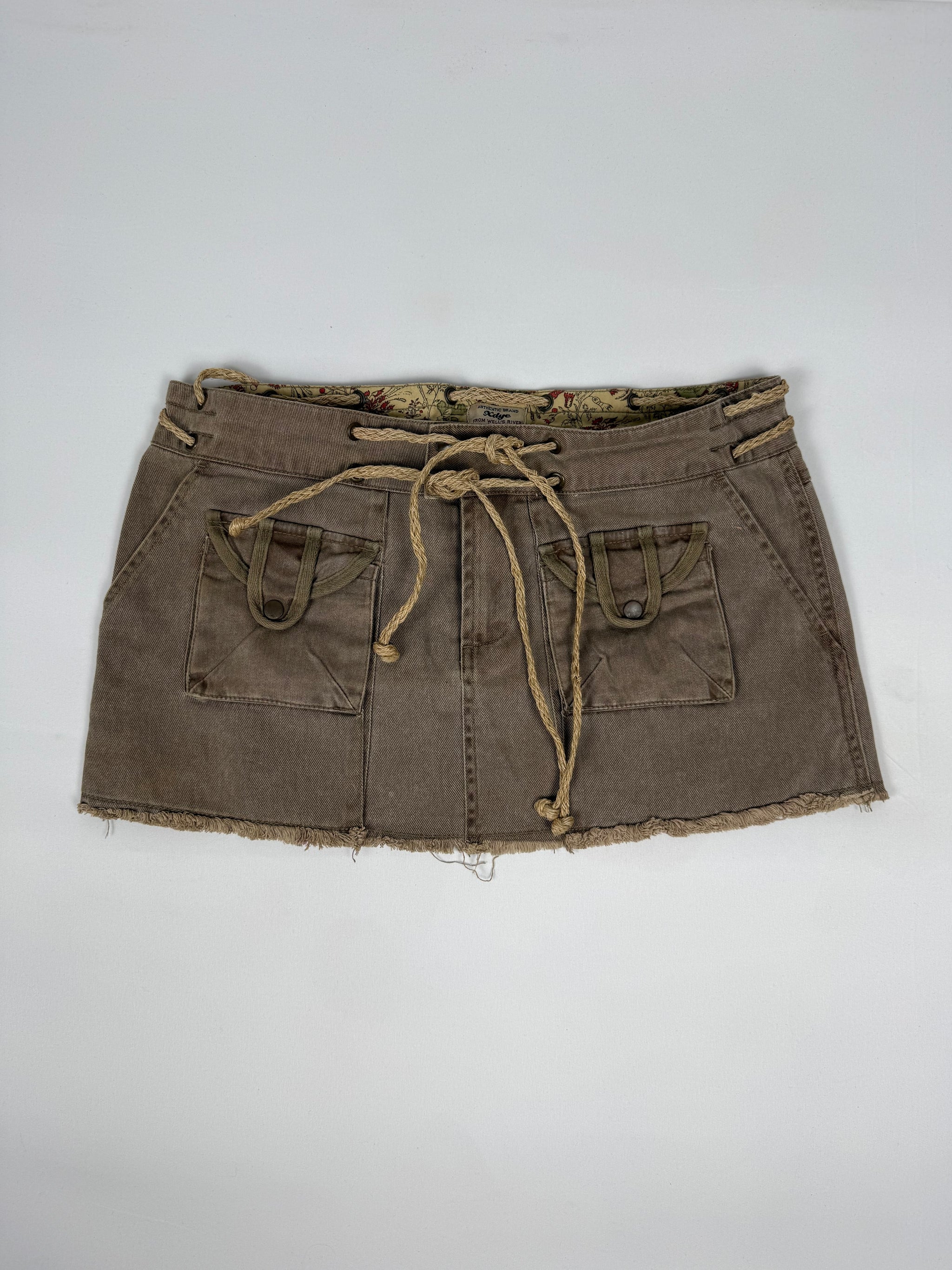 Khaki denim low rise mini skirt (M)
