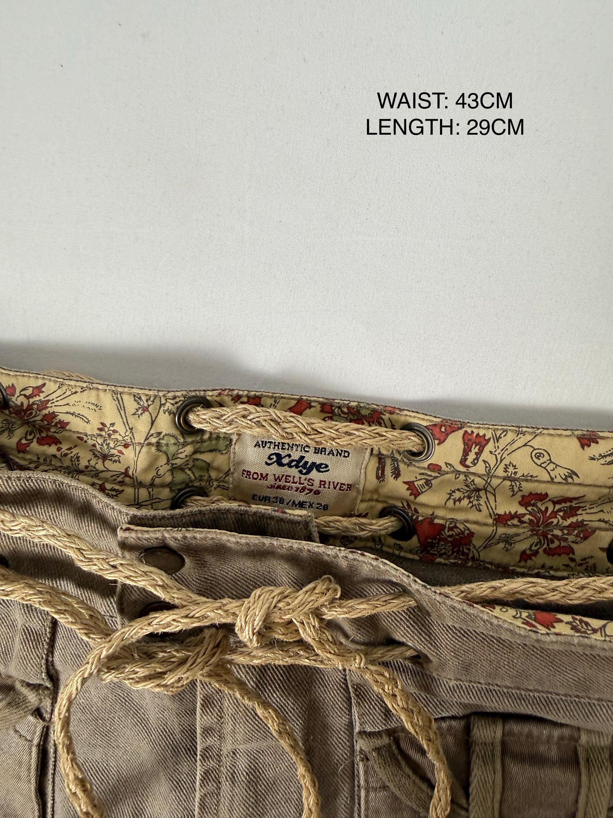 Khaki denim low rise mini skirt (M)