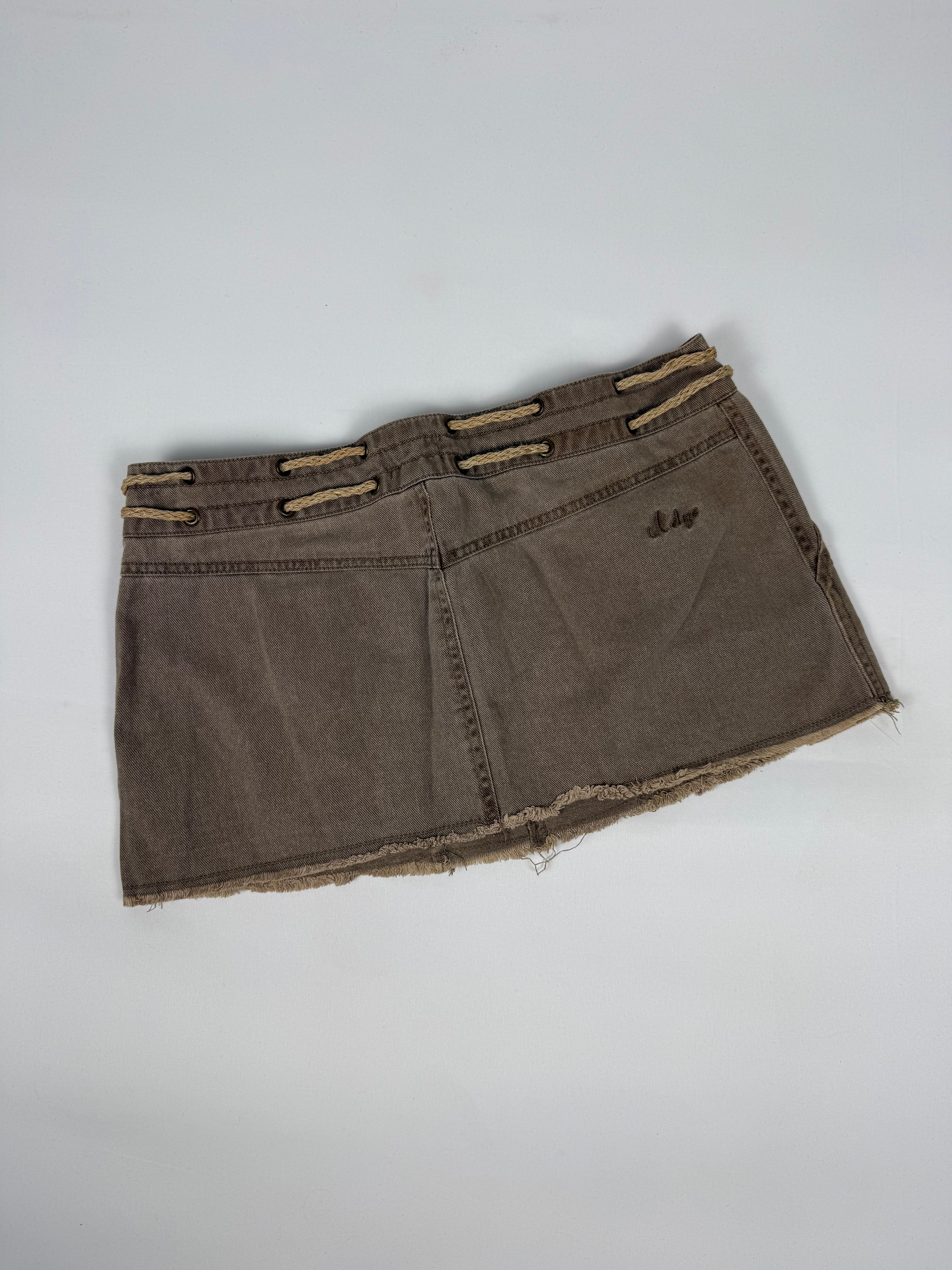 Khaki denim low rise mini skirt (M)