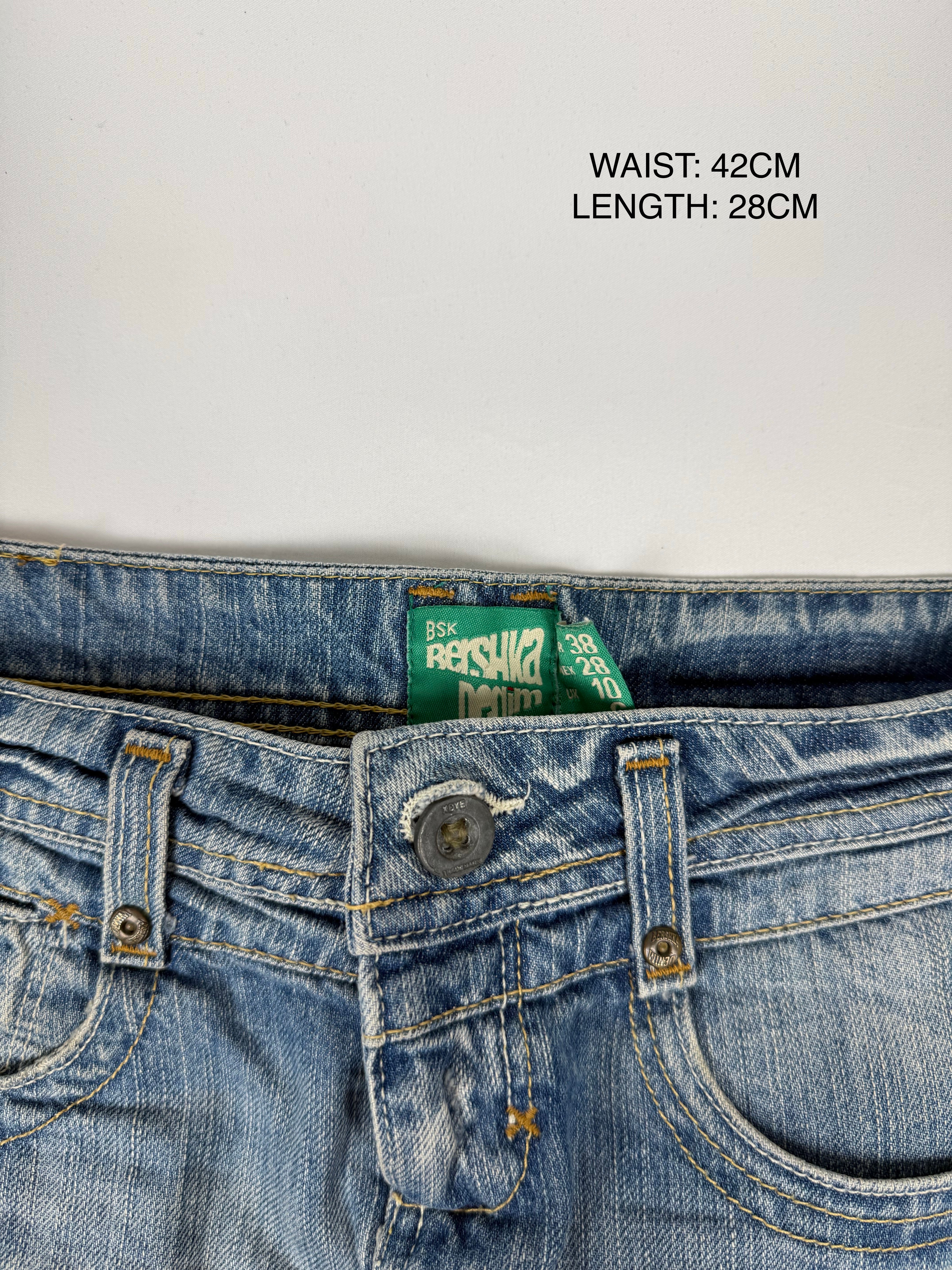 Blue denim low rise mini skirt (M)