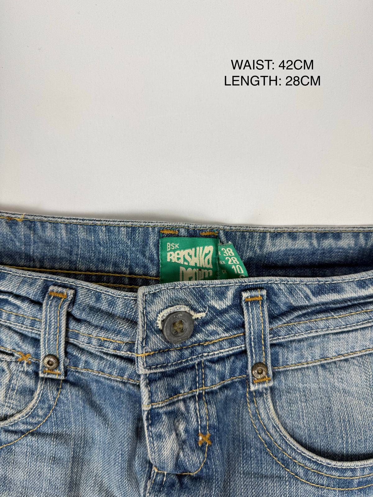 Blue denim low rise mini skirt (M)