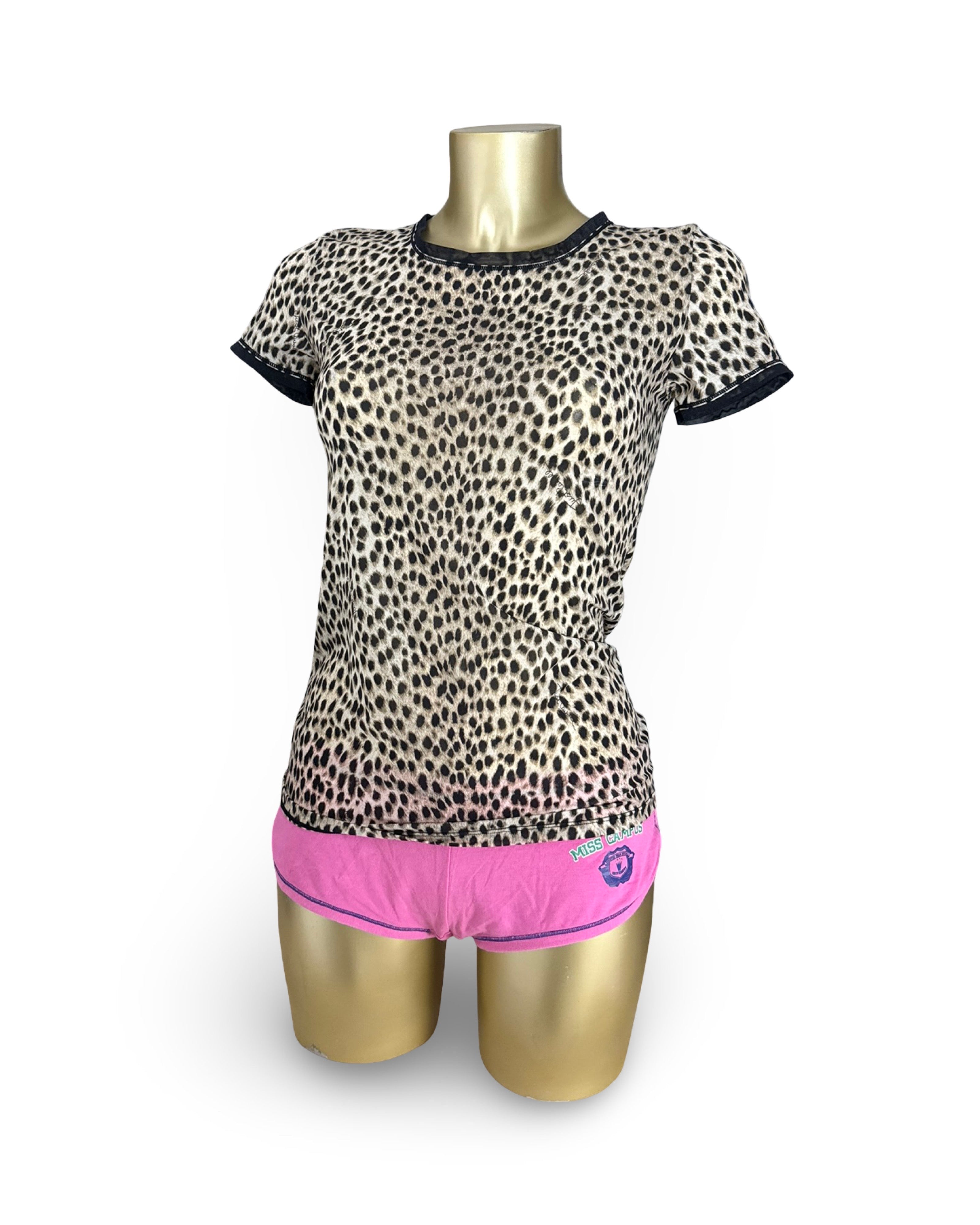 Beige animal print lycra tight fit tee (L)