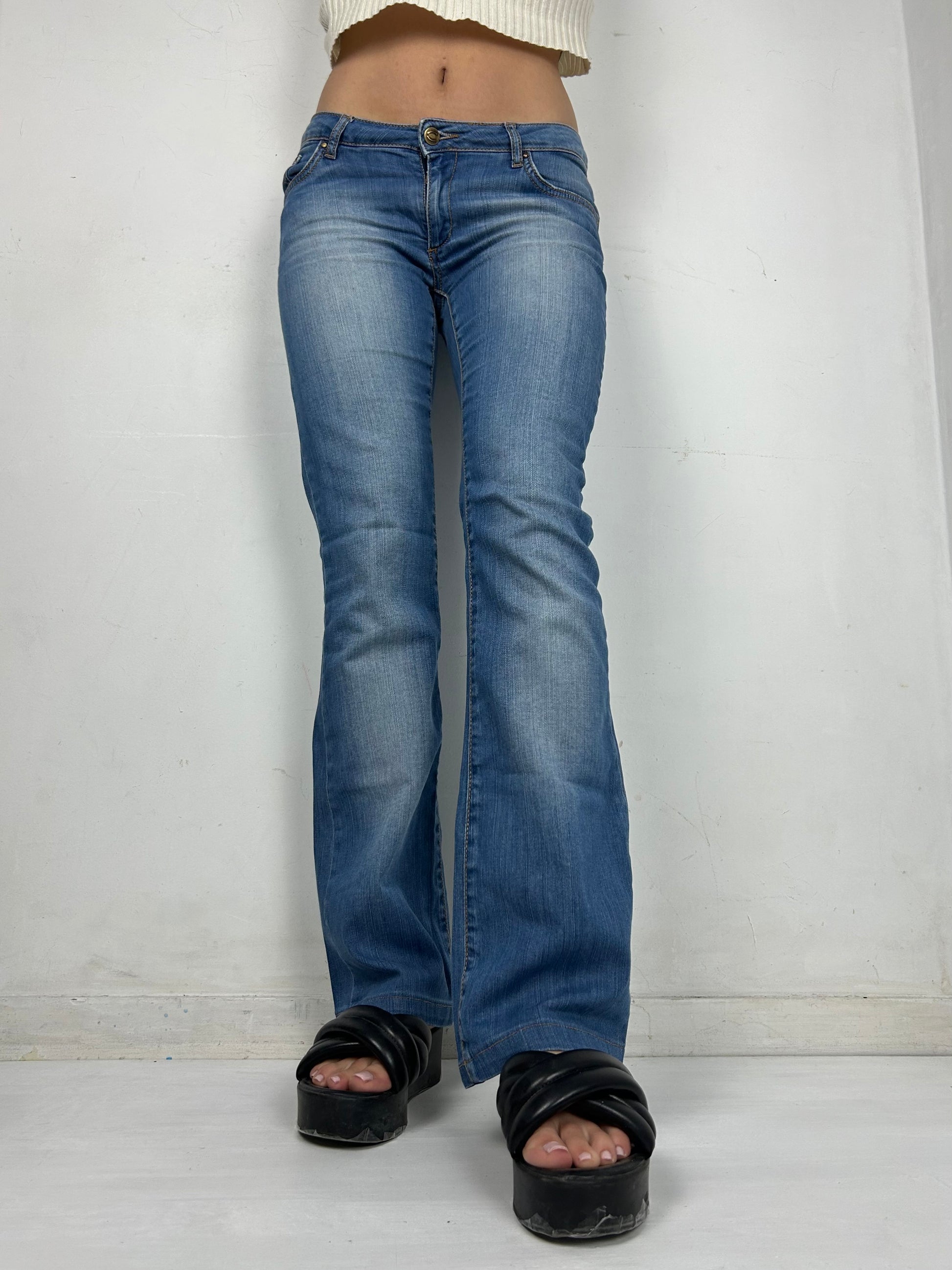Strass denim low rise bootcut pants (S)