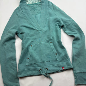 Blue cotton V neck tight fit hoodie (S)