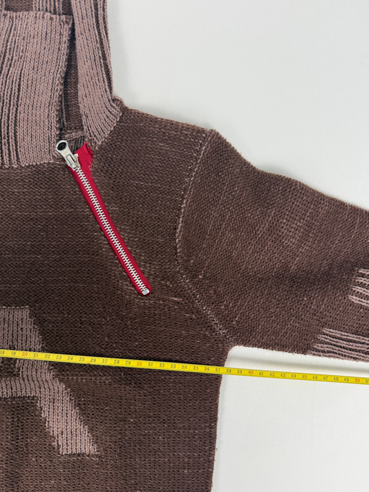Brown knitted zip up jumper (S)