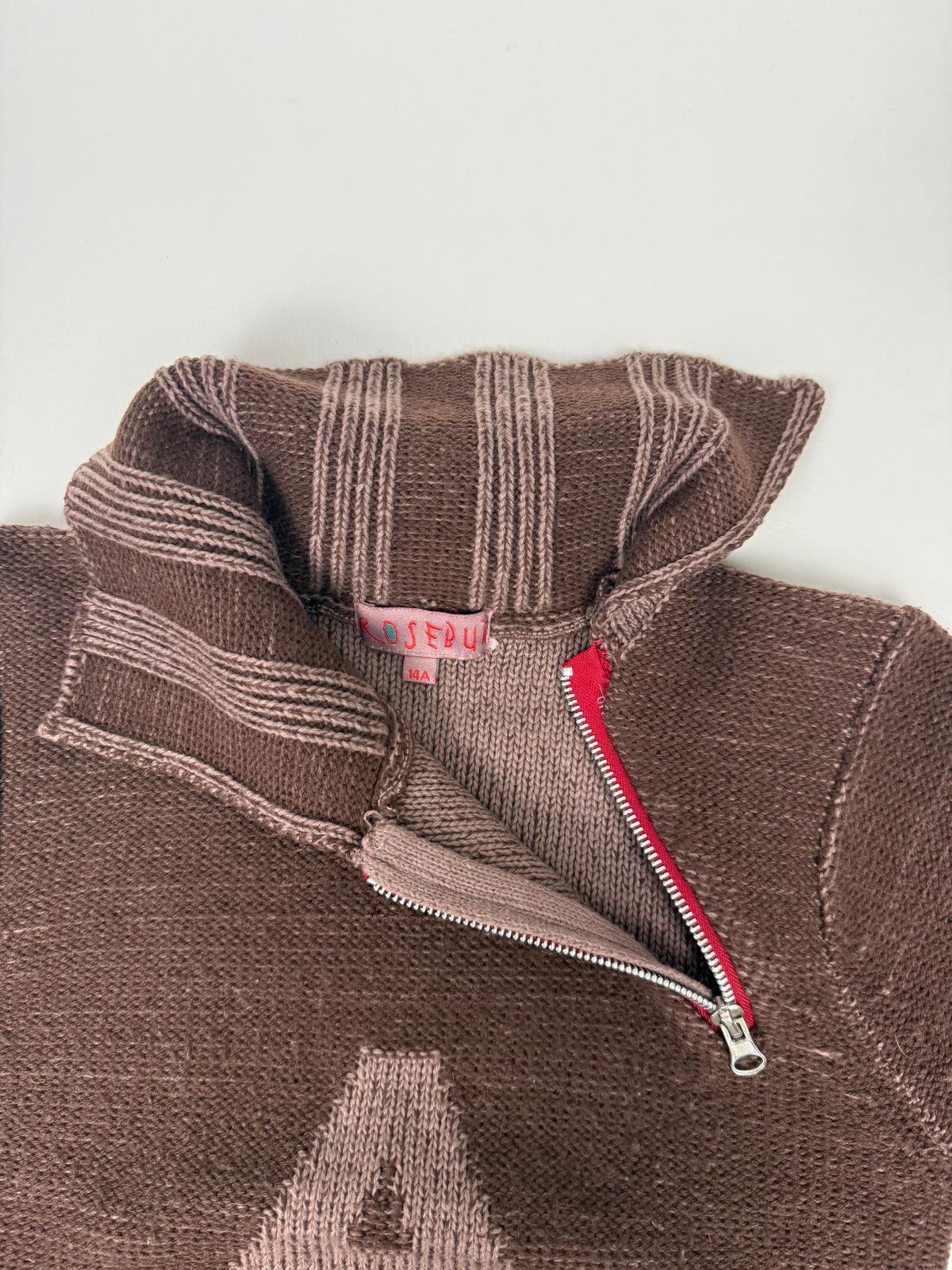 Brown knitted zip up jumper (S)