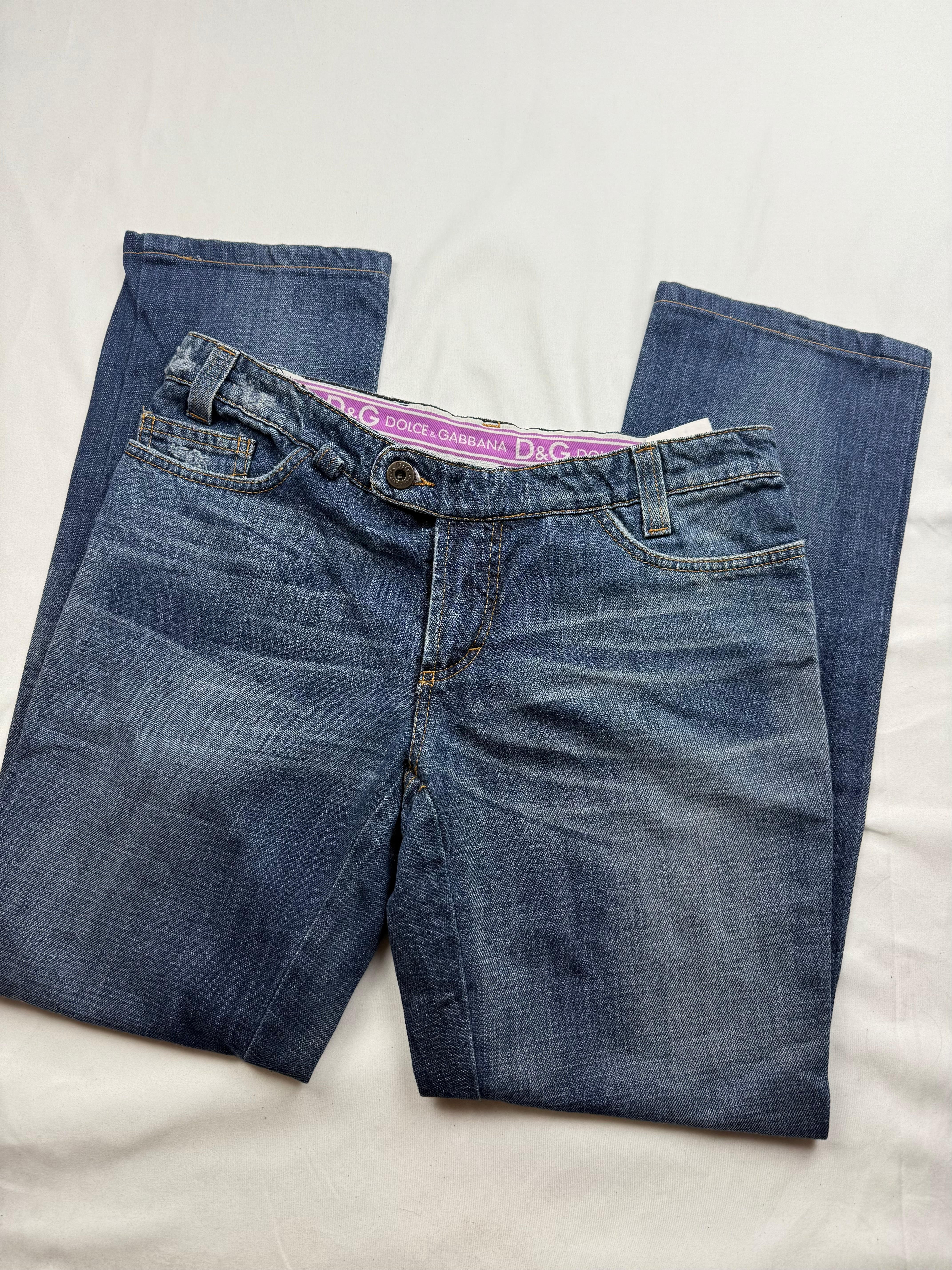 Blue denim low rise straight legs pants (S)