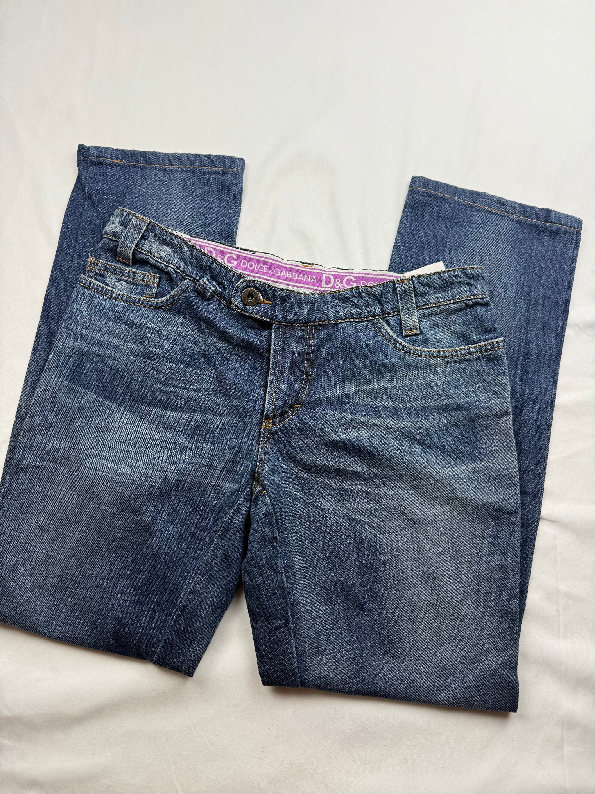 Blue denim low rise straight legs pants (S)
