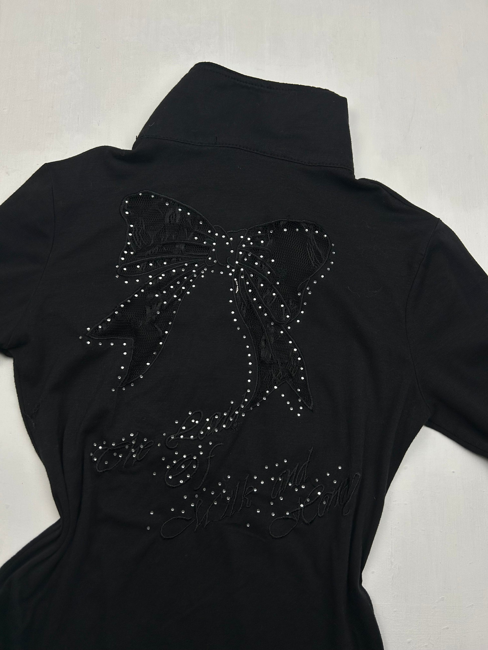 Black polo lace bow long sleeves top (S/M)