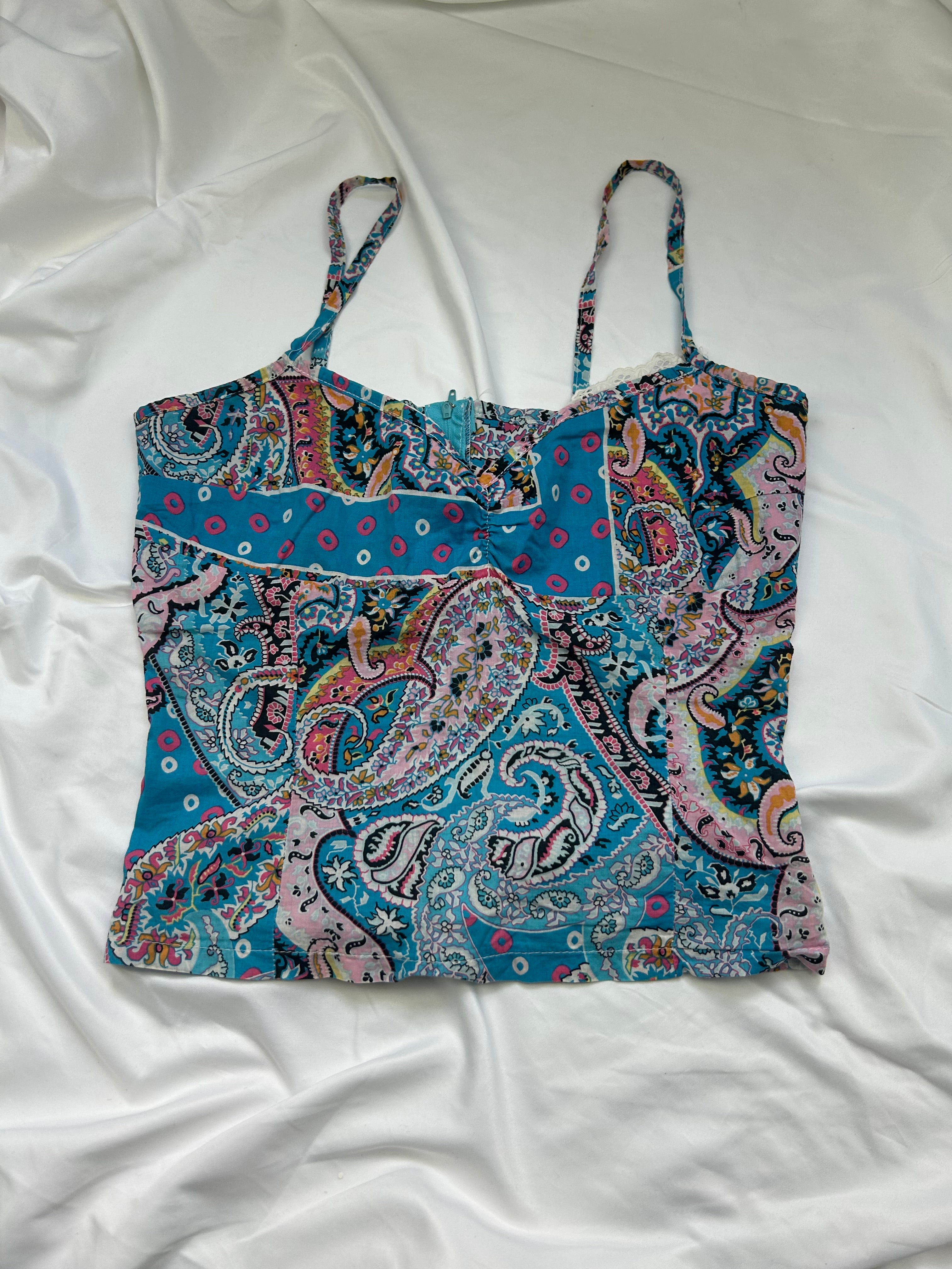 Blue handmade bustier cami top (S)