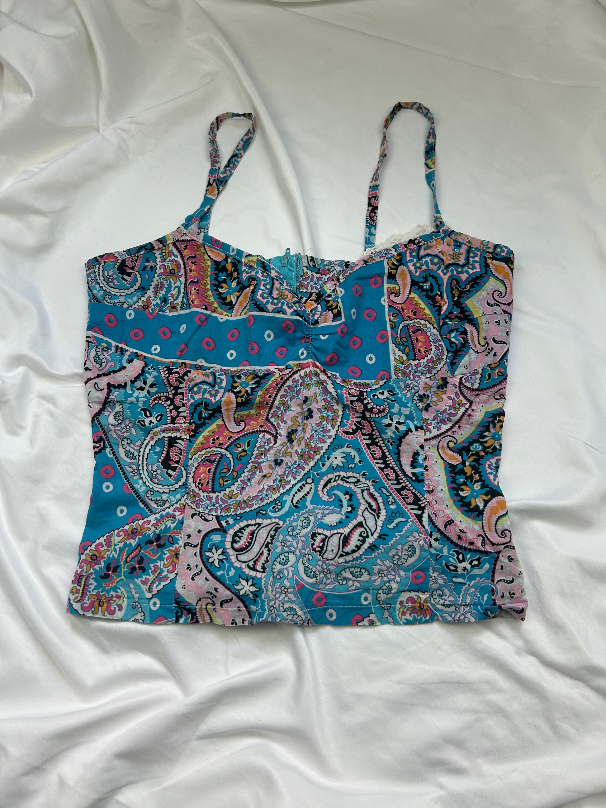 Blue handmade bustier cami top (S)