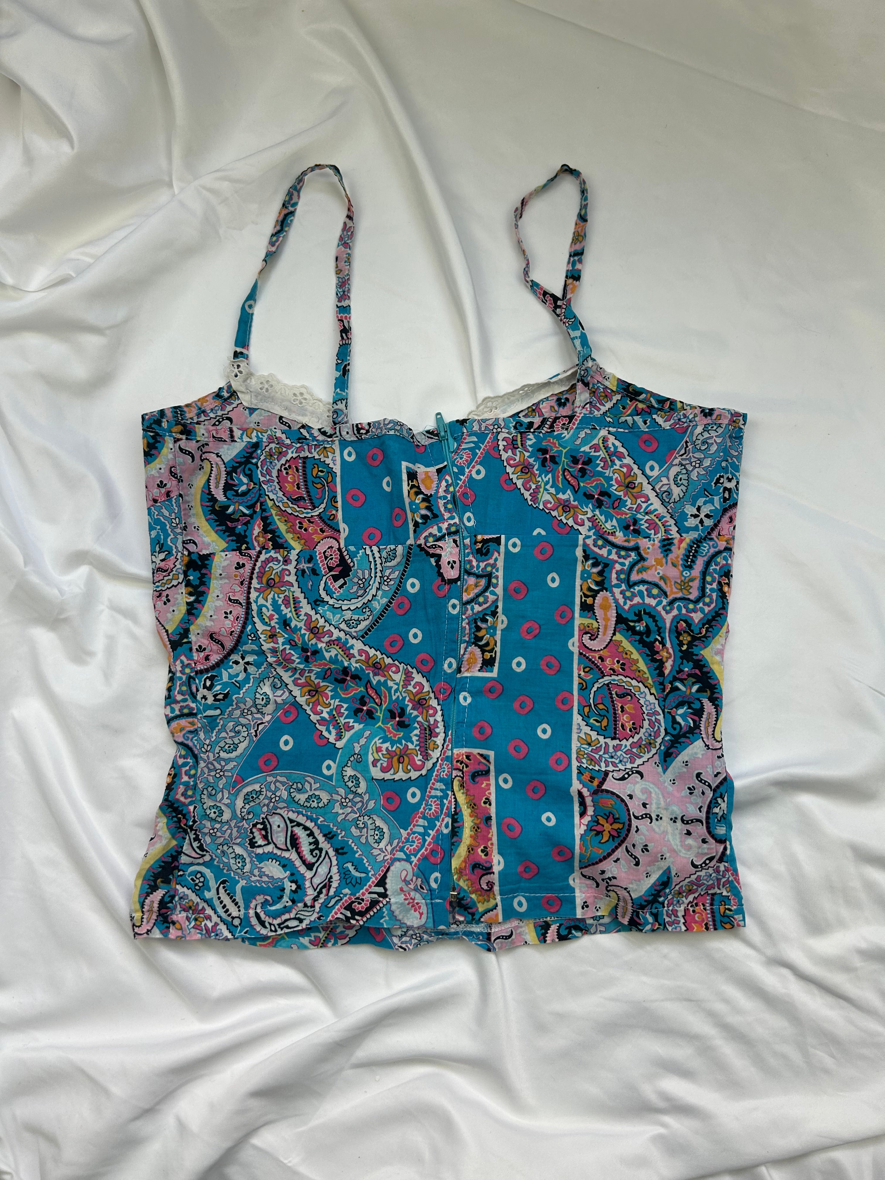 Blue handmade bustier cami top (S)