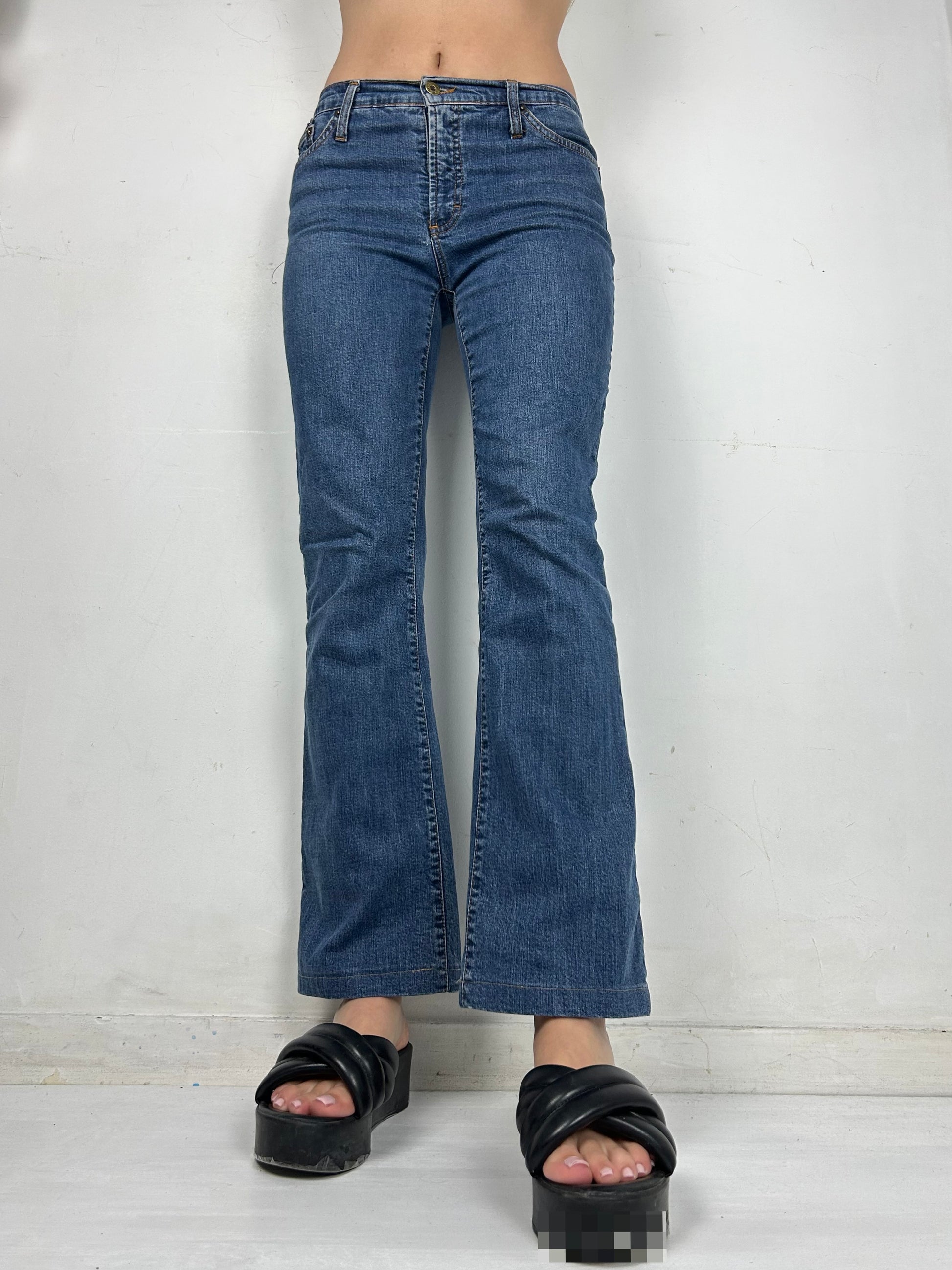 Blue low waist denim bootcut pants (S)