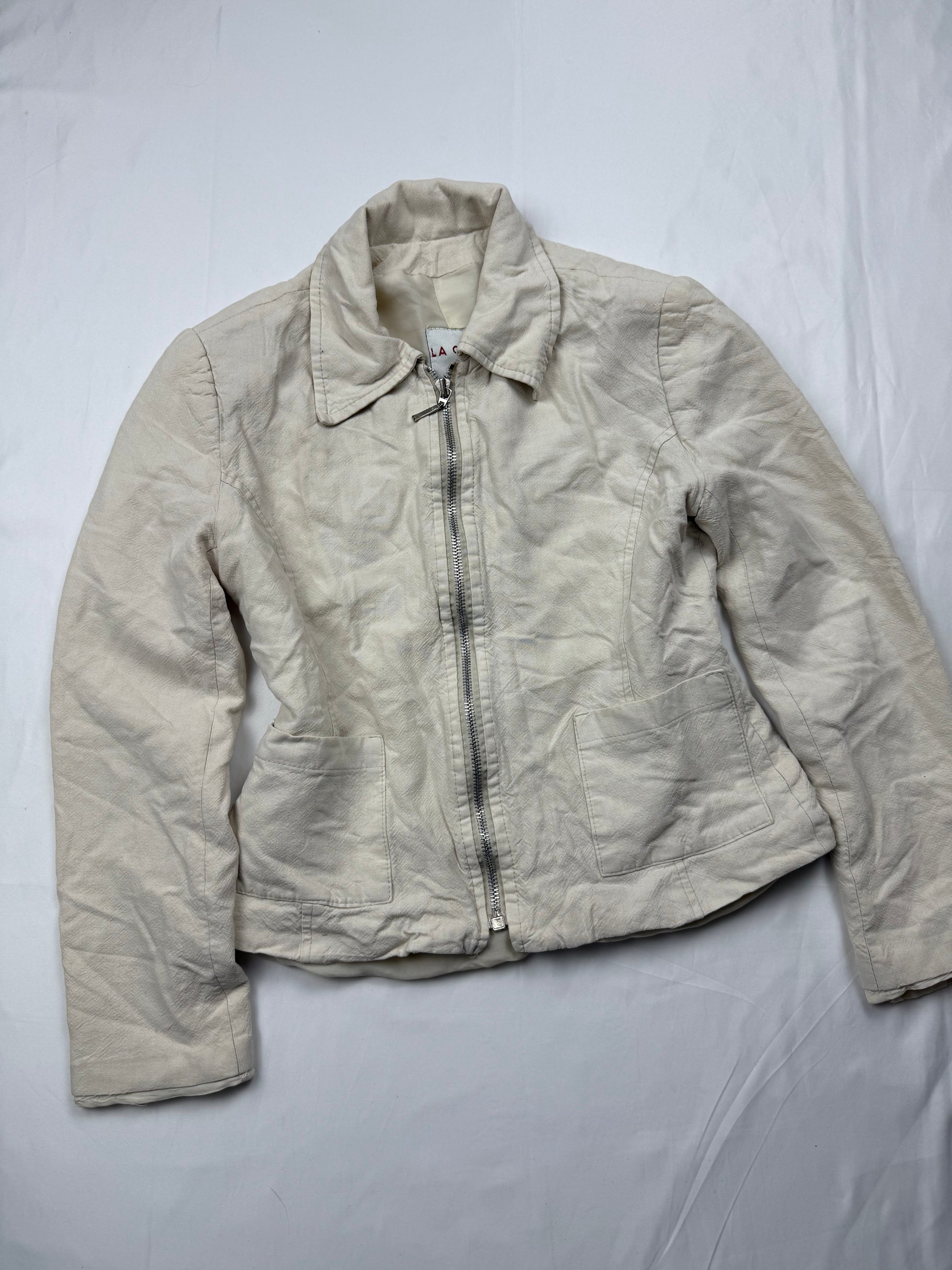 Cream zip up office blazer jacket (S)