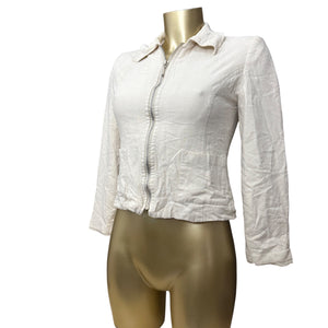 Cream zip up office blazer jacket (S)