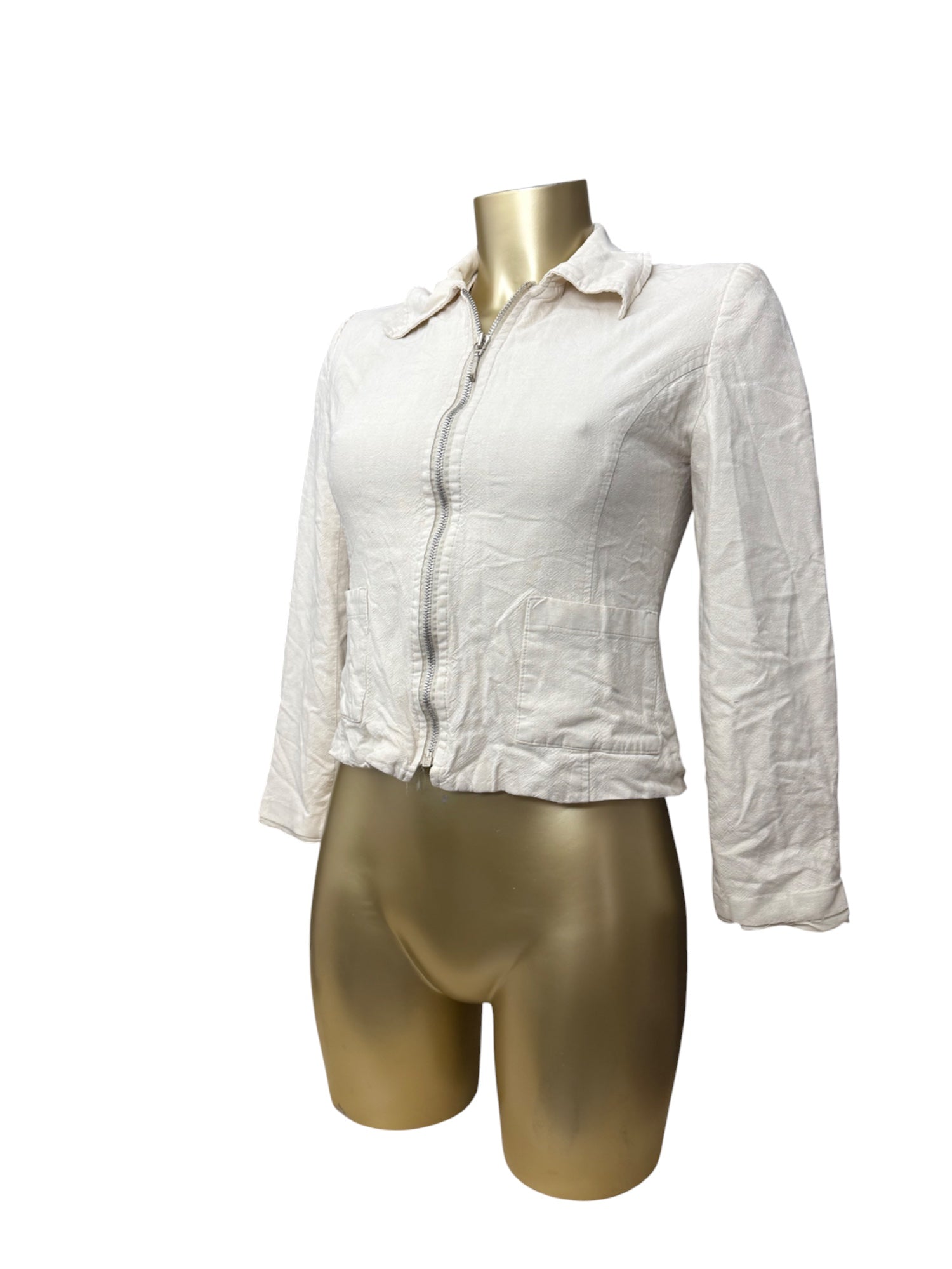 Cream zip up office blazer jacket (S)