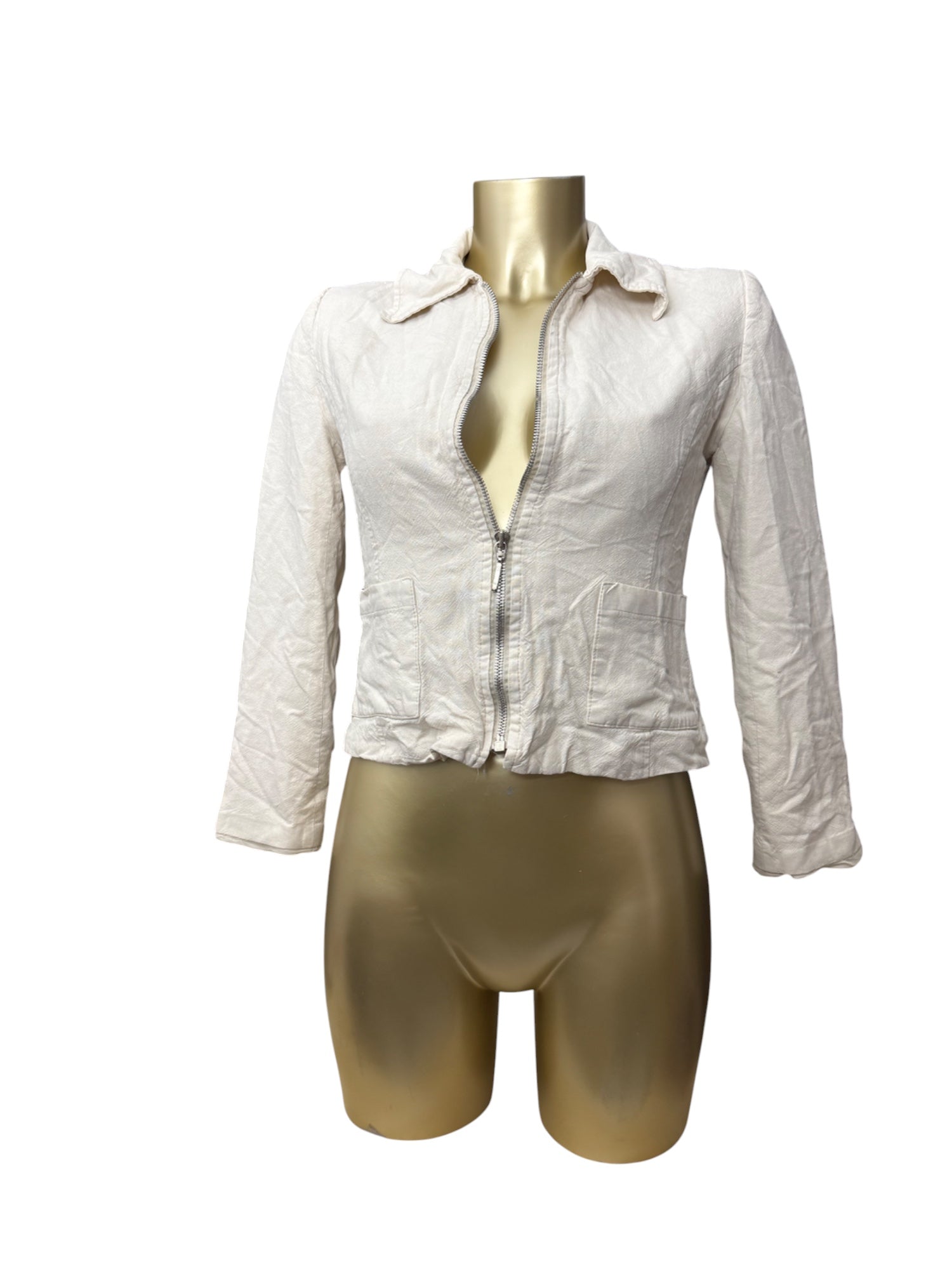 Cream zip up office blazer jacket (S)