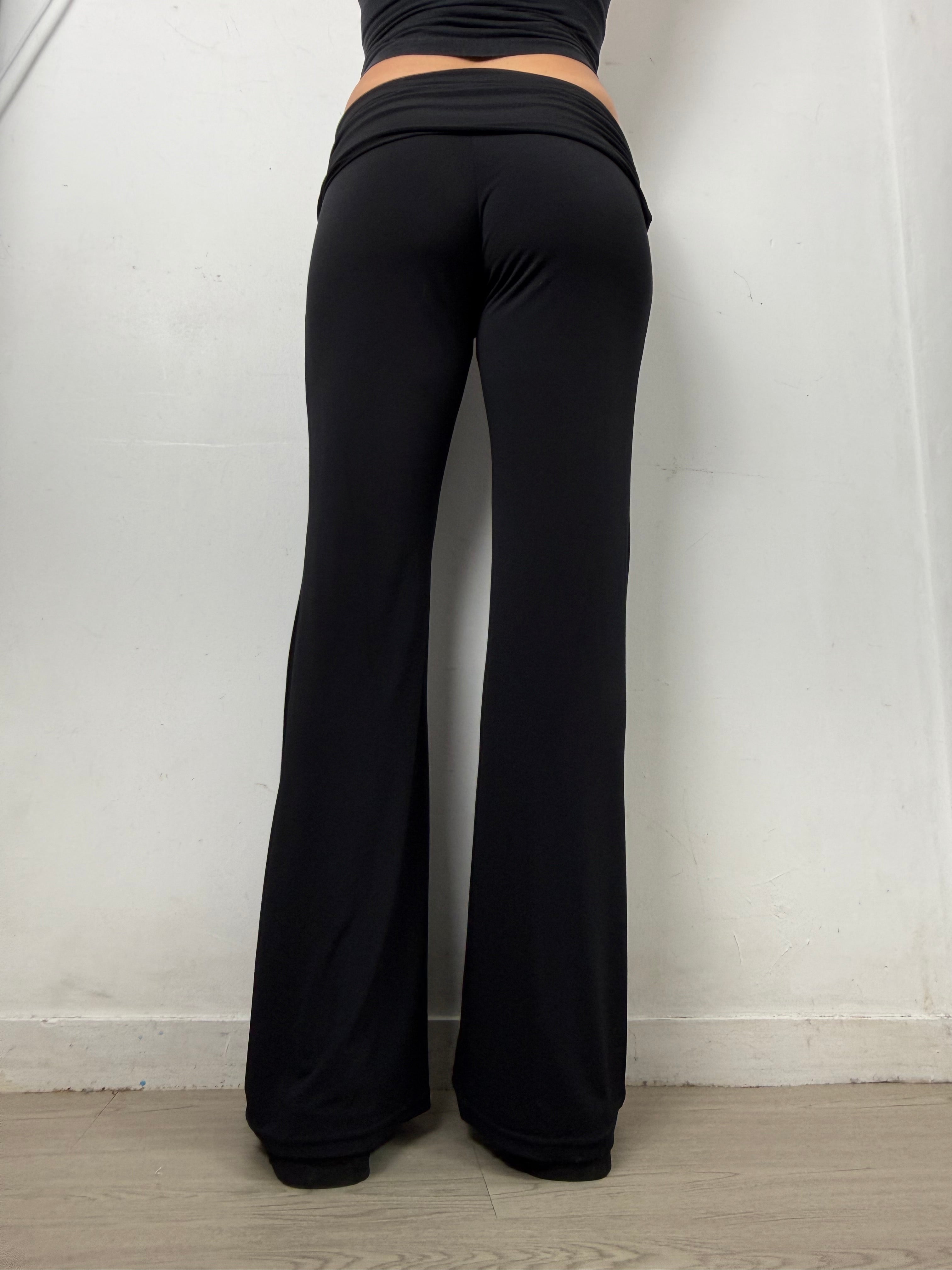 Pantalon droit taille basse en jean noir (XS)