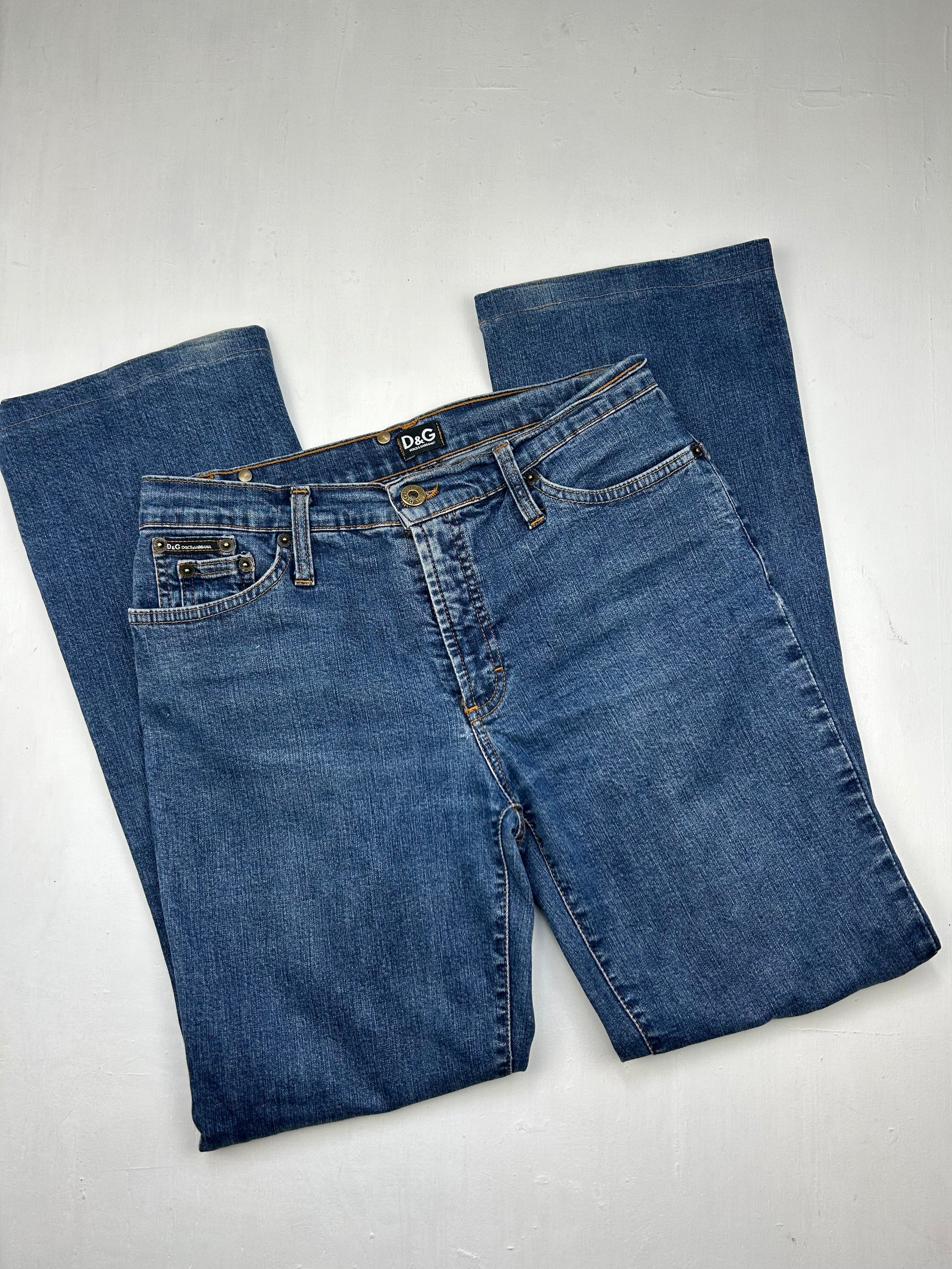 Blue low waist denim bootcut pants (S)