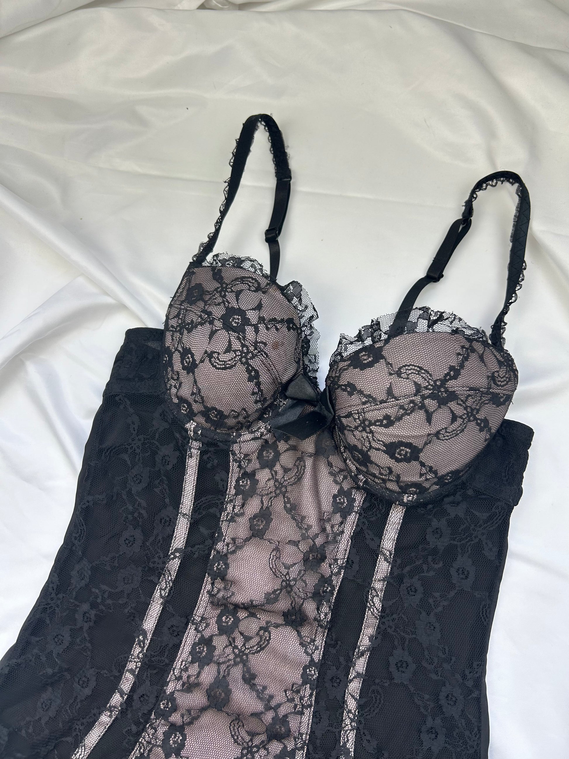 Black mesh corset babydoll mini dress (S)