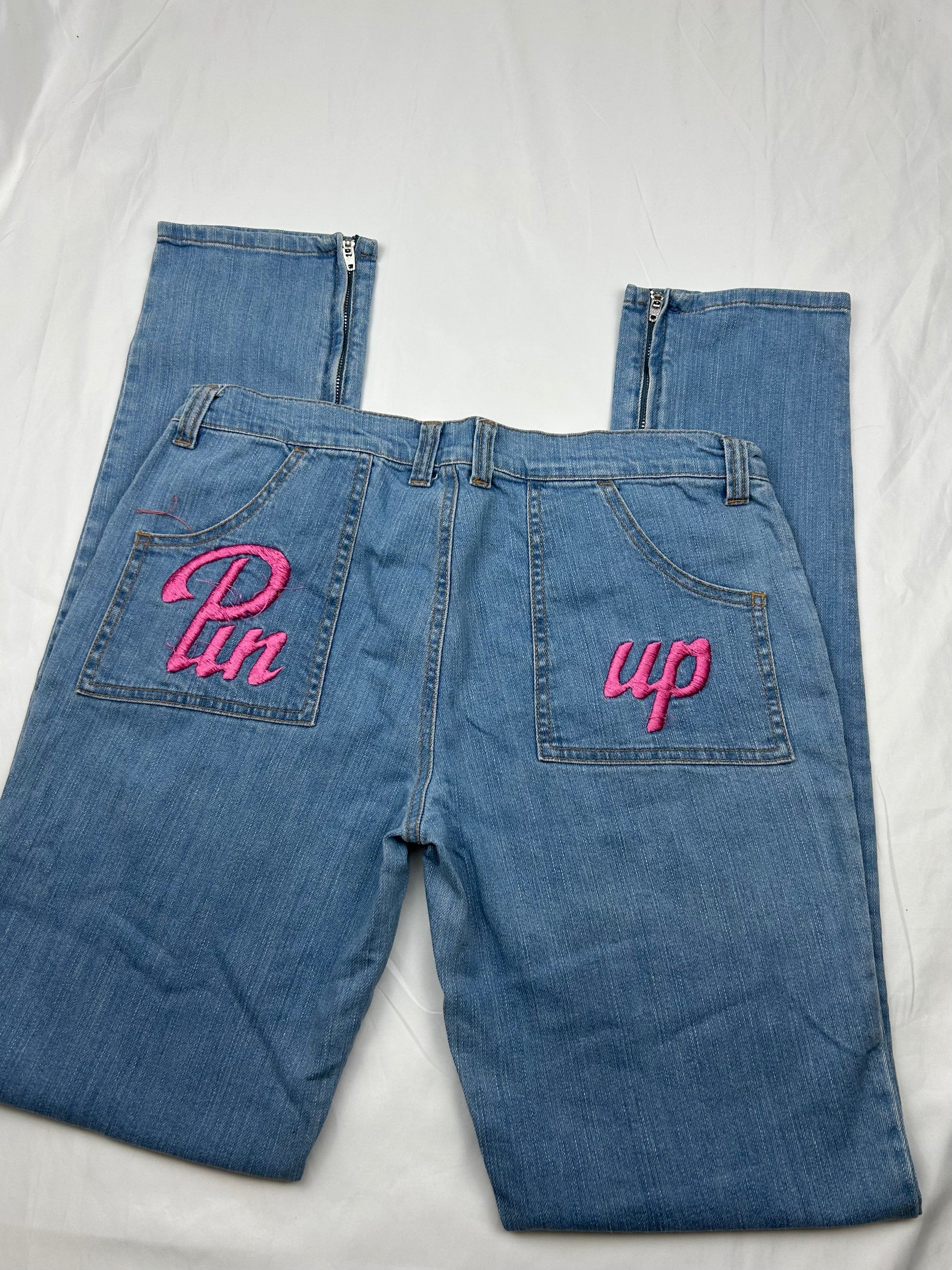 Blue denim low rise straight legs pants (S)